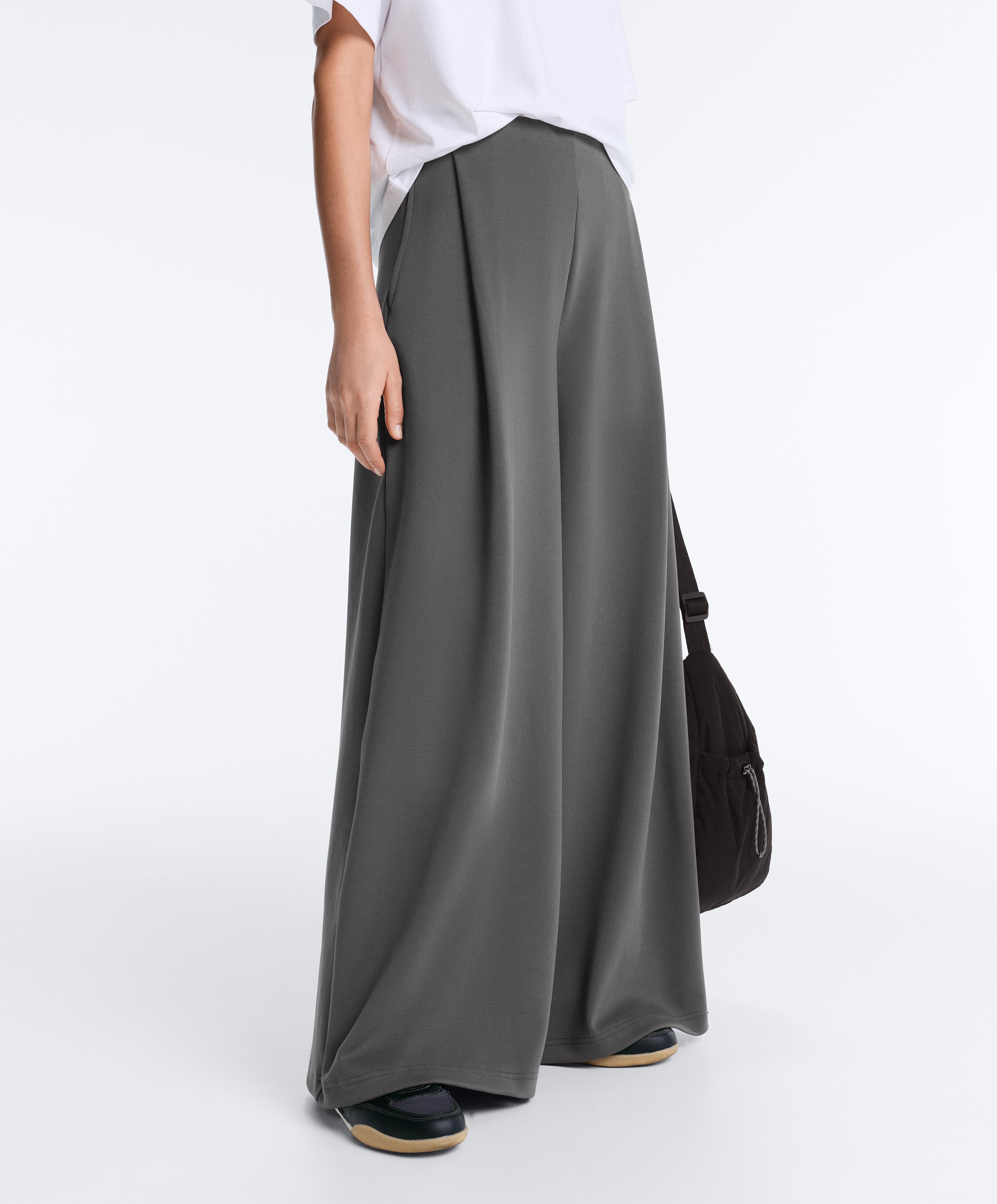 High rise wide-leg piqué cotton trousers — ASPHALT GREY