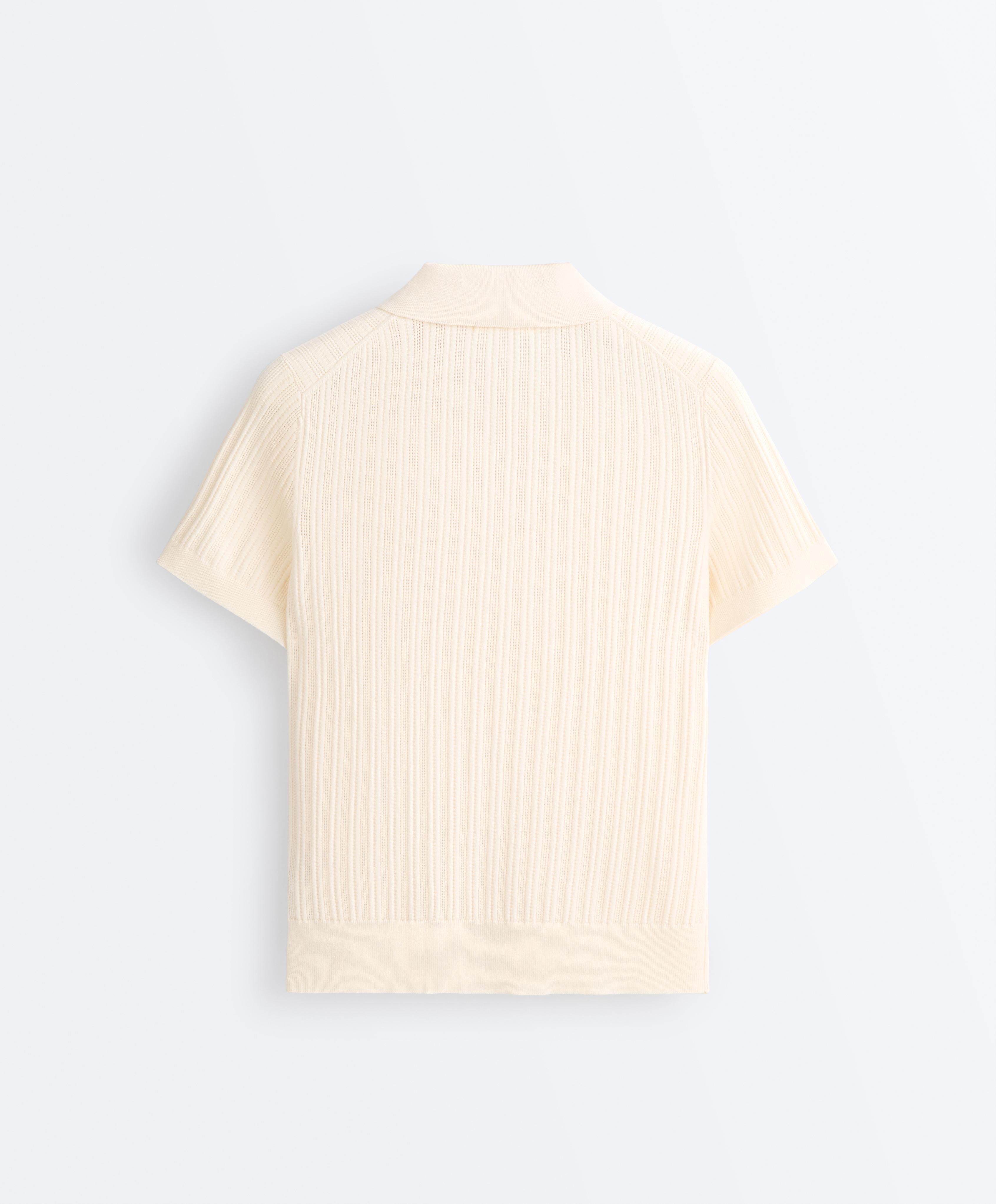 Short sleeve open knit polo shirt — ECRU