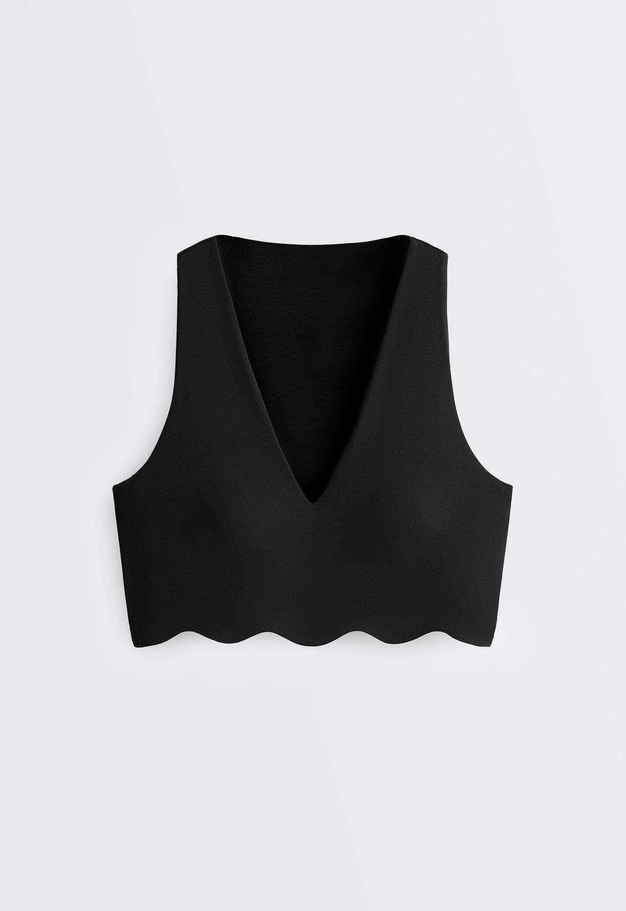 Wavy medium-support compressive sports bra — BLACK