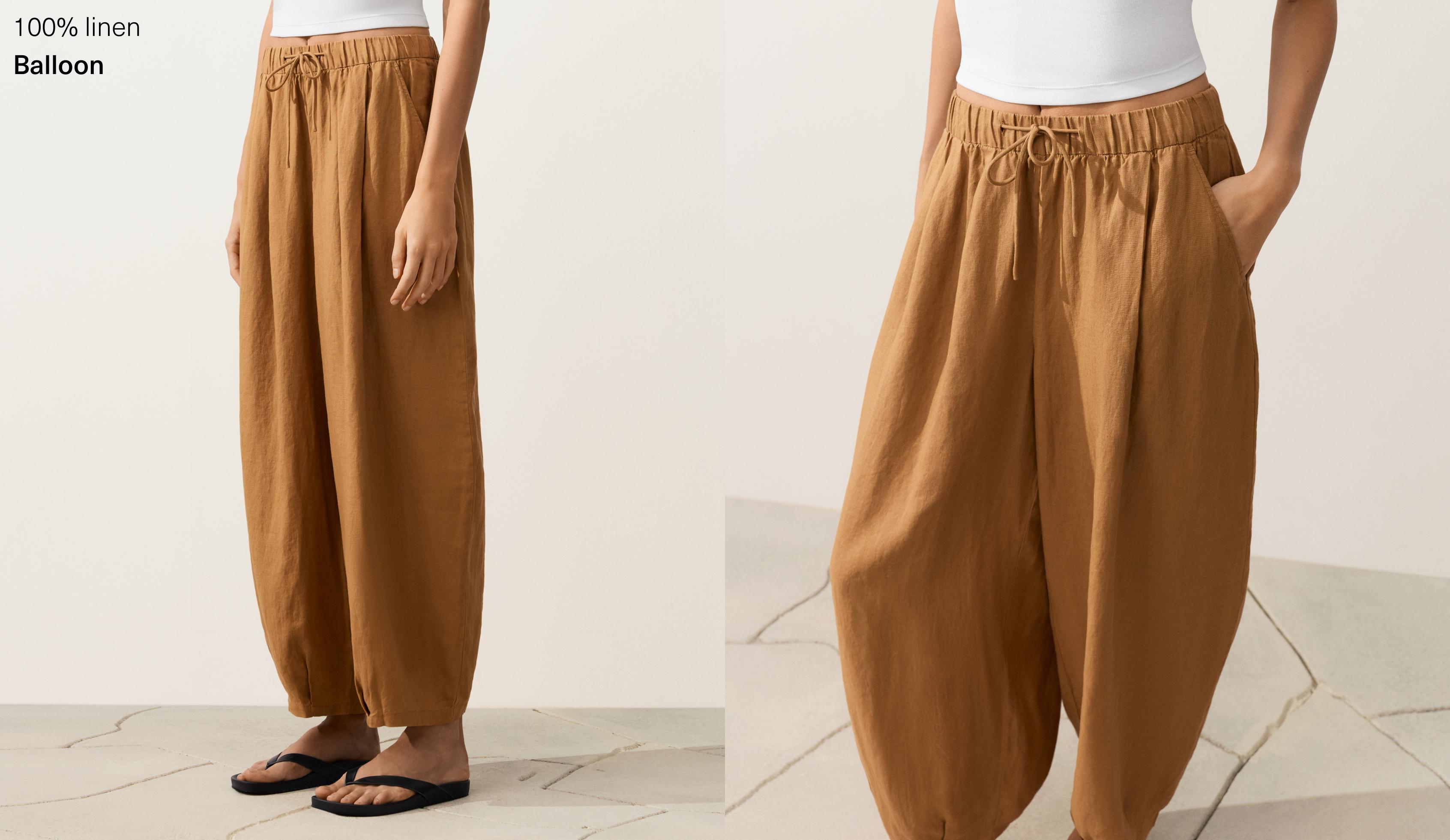 100% linen balloon trousers — MUSTARD