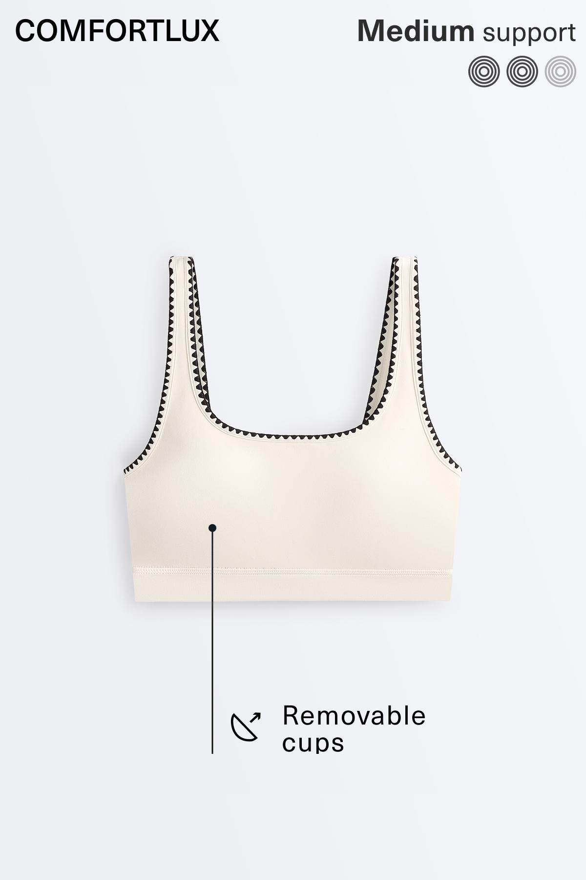 Medium-support Comfortlux sports bra with contrast seams — PALE ECRU