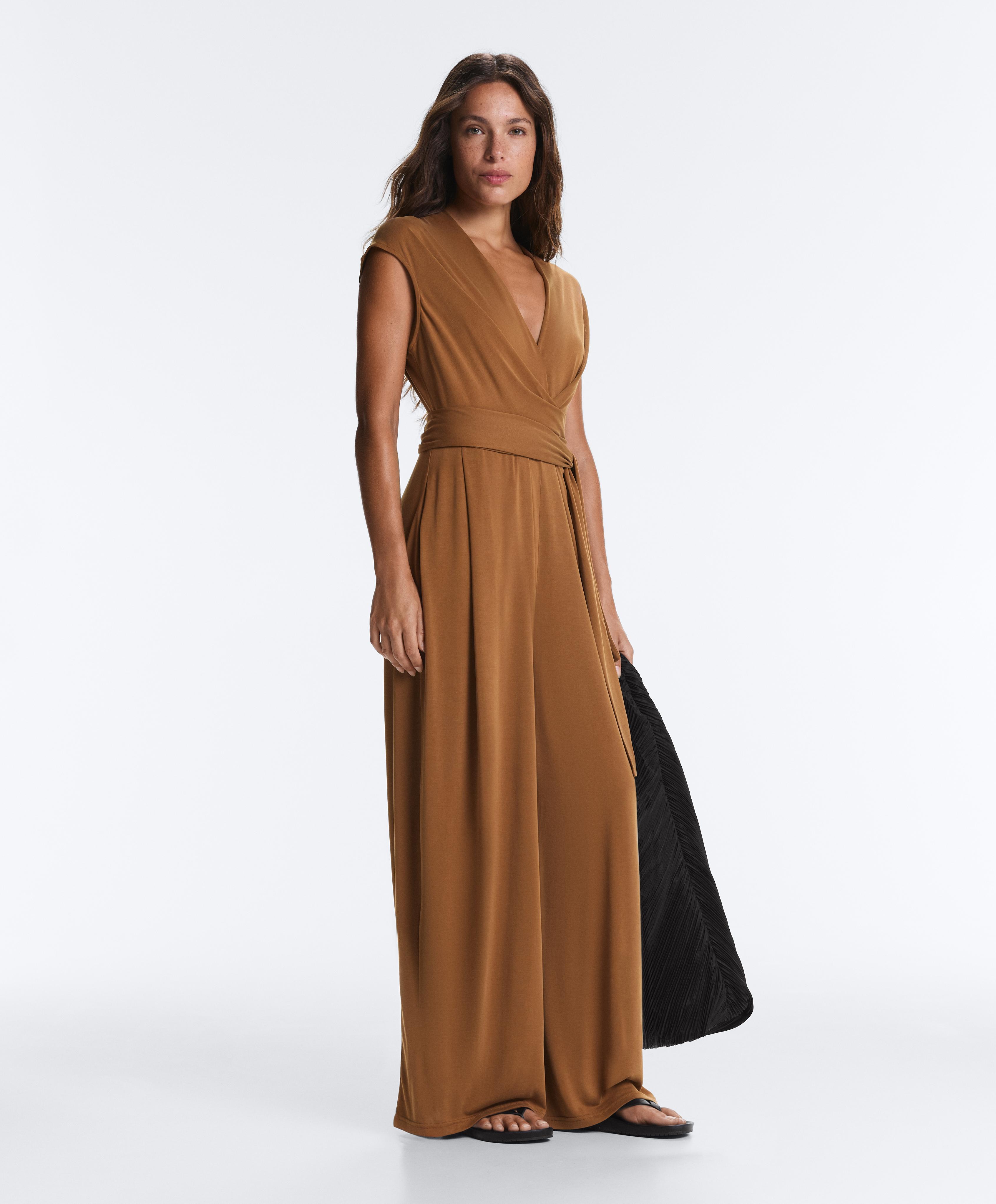 Crossover modal blend long jumpsuit — COPPER