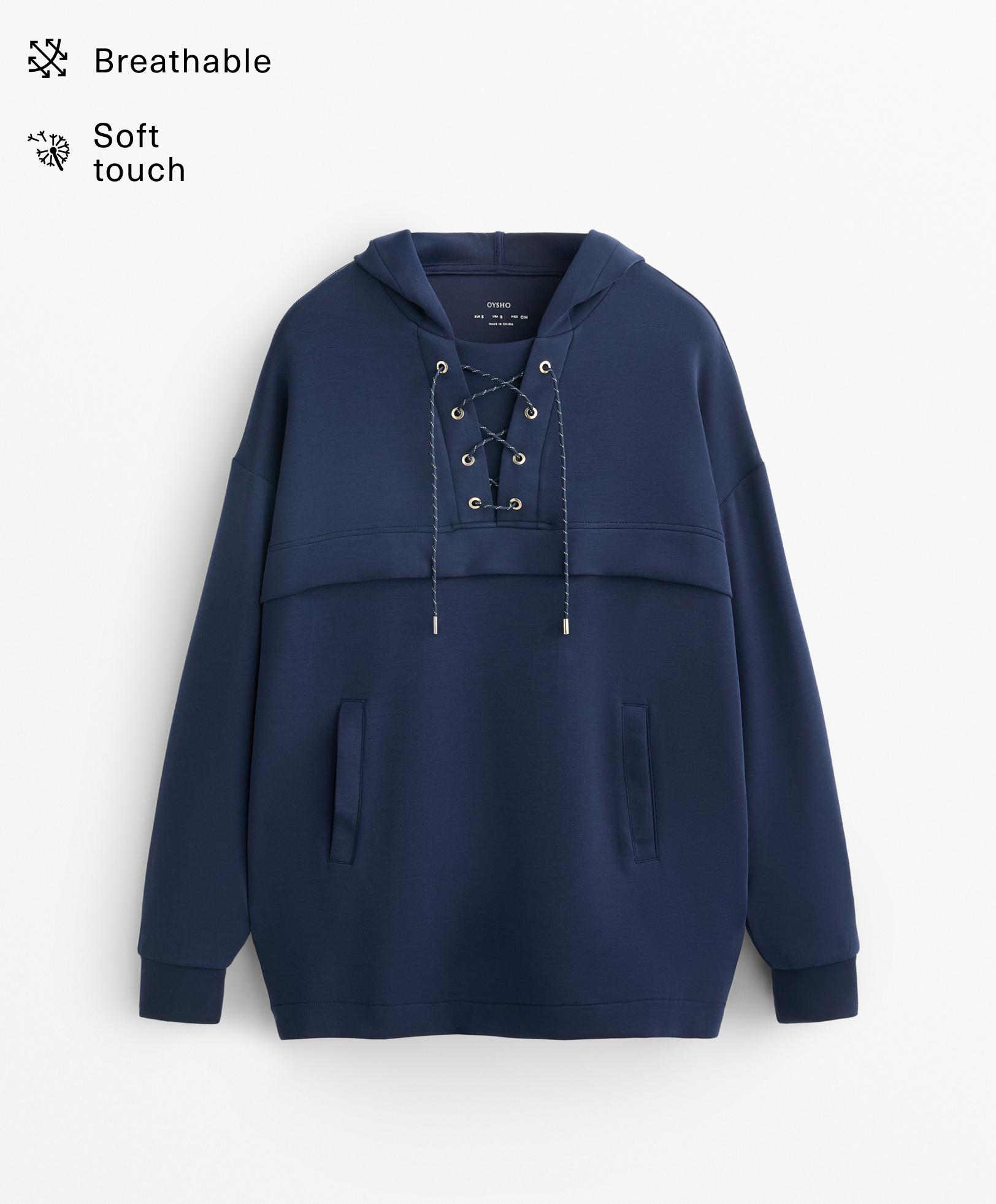 Criss-cross drawstring sweatshirt with modal