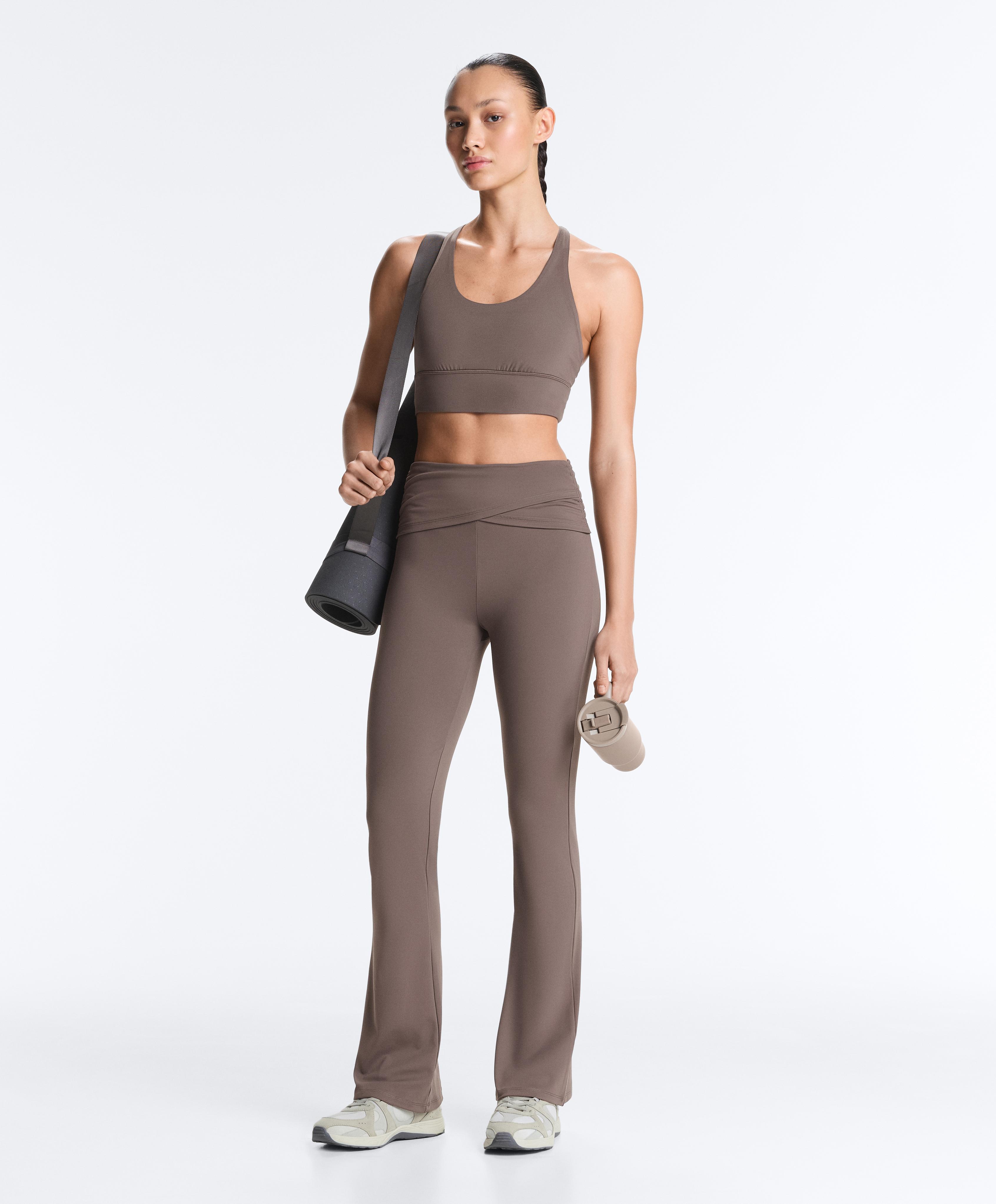 Draped waist Comfortlux high rise flare trousers — TAUPE-GREY