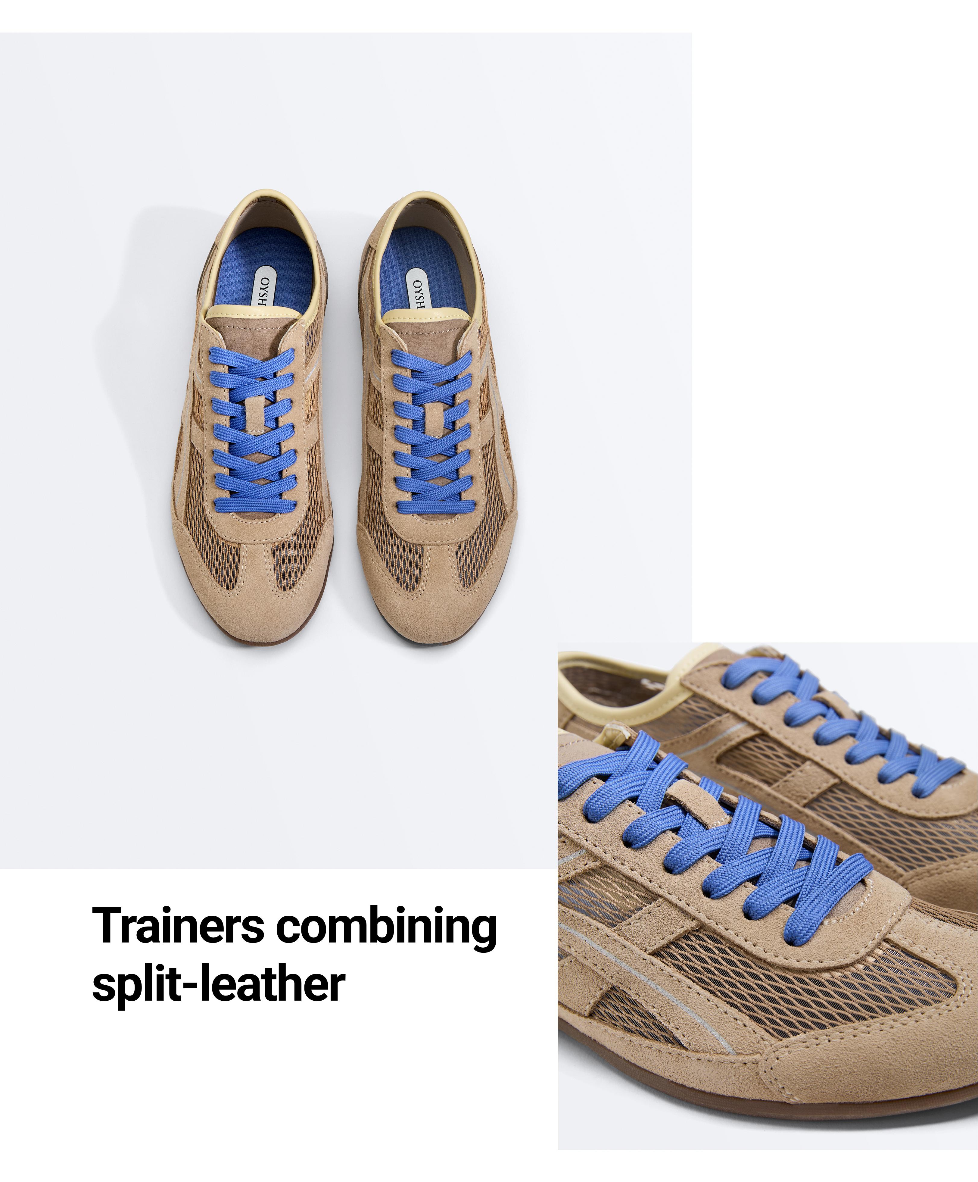 Split-leather and mesh trainers