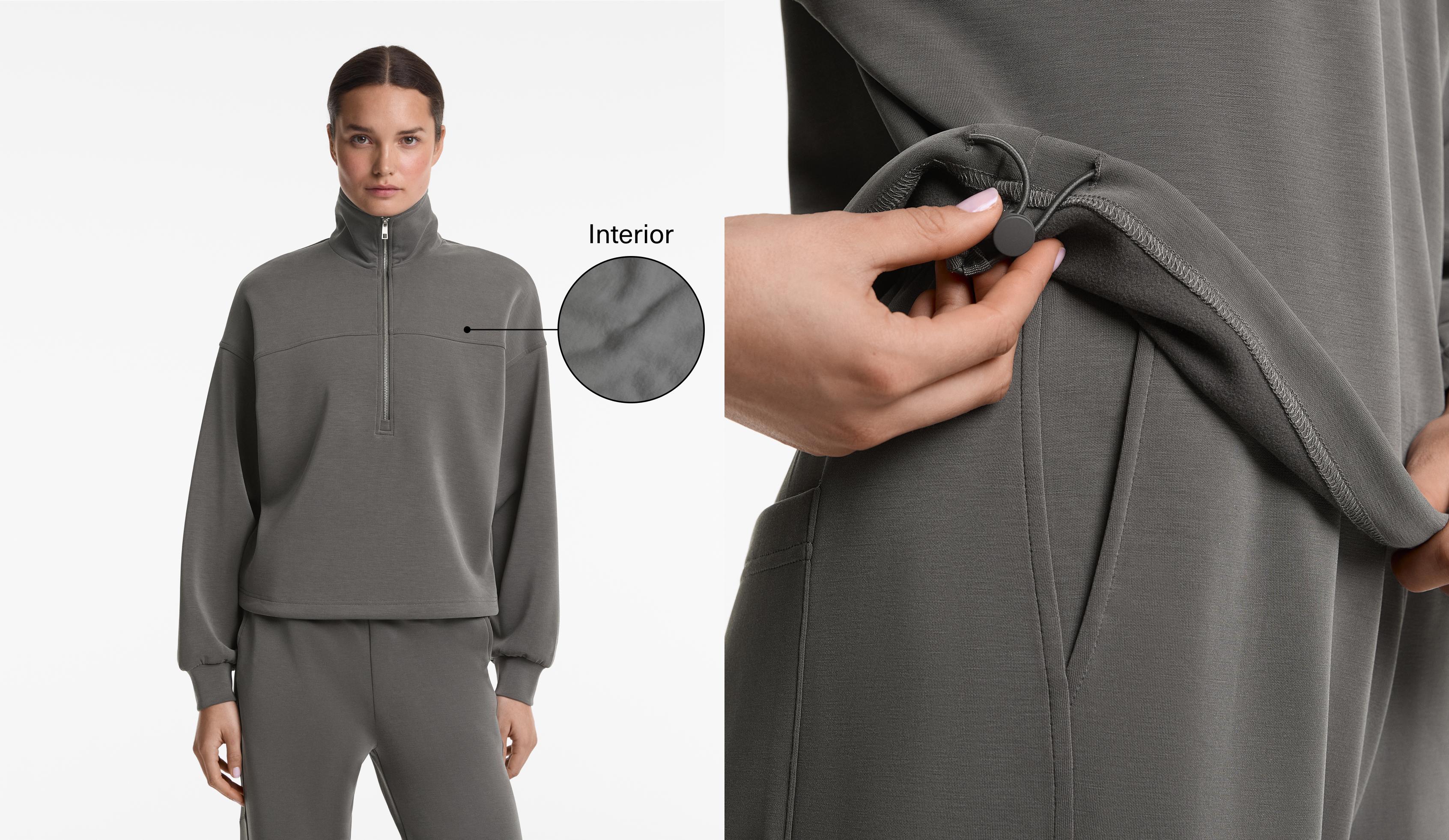 Sweat avec fermeture zip sur la poitrine à l’avant contenant du modal brushed