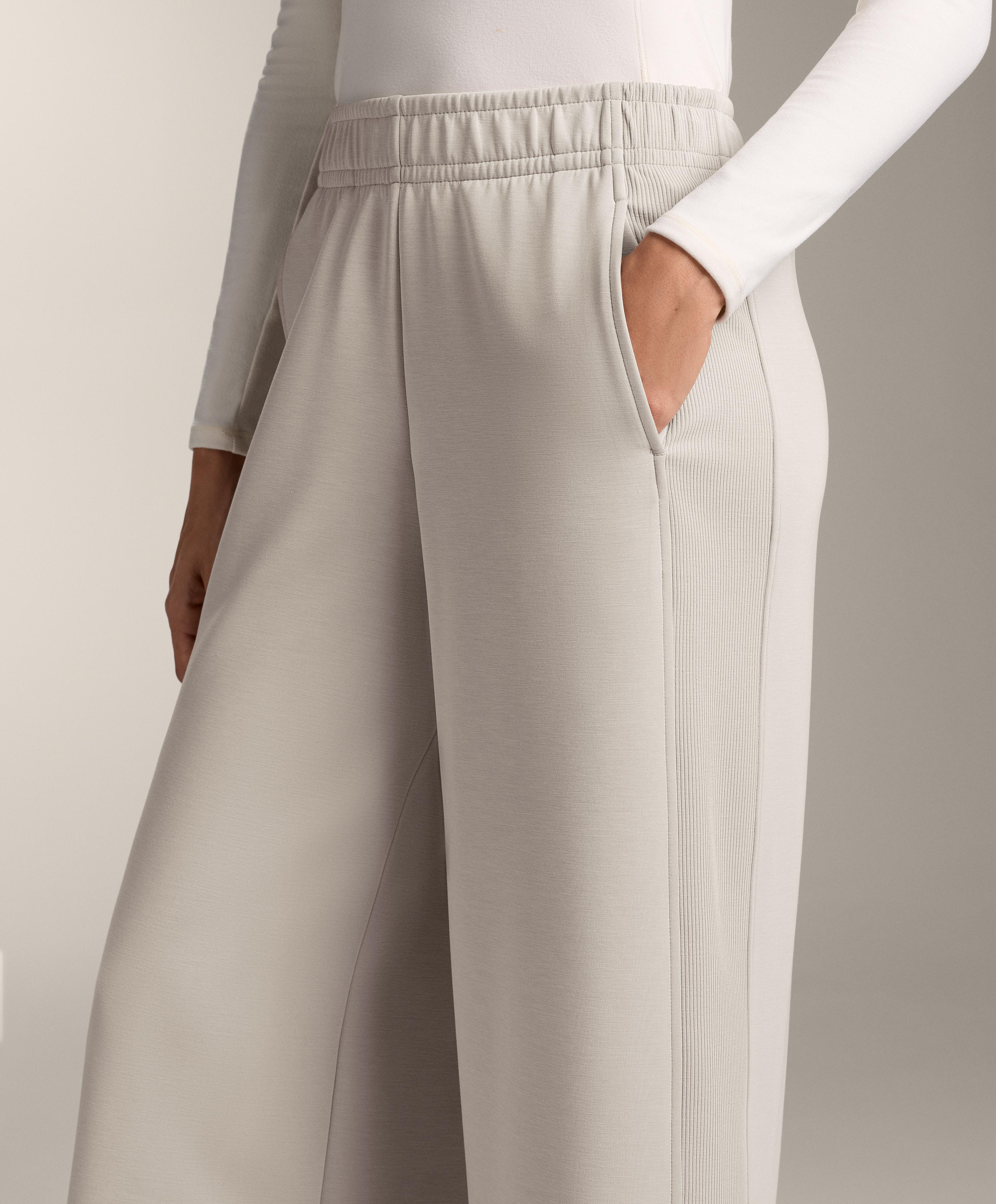 Wide-leg straight trousers with side rib and brushed modal — TAUPE