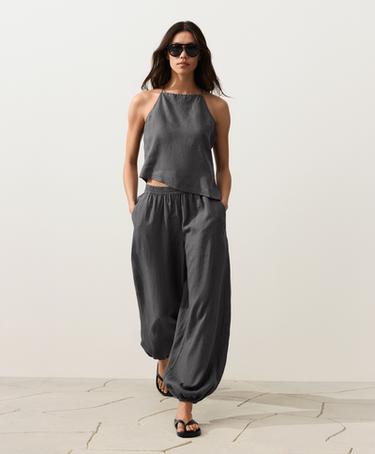 Asymmetric 100% linen sleeveless top — STEEL GREY 6