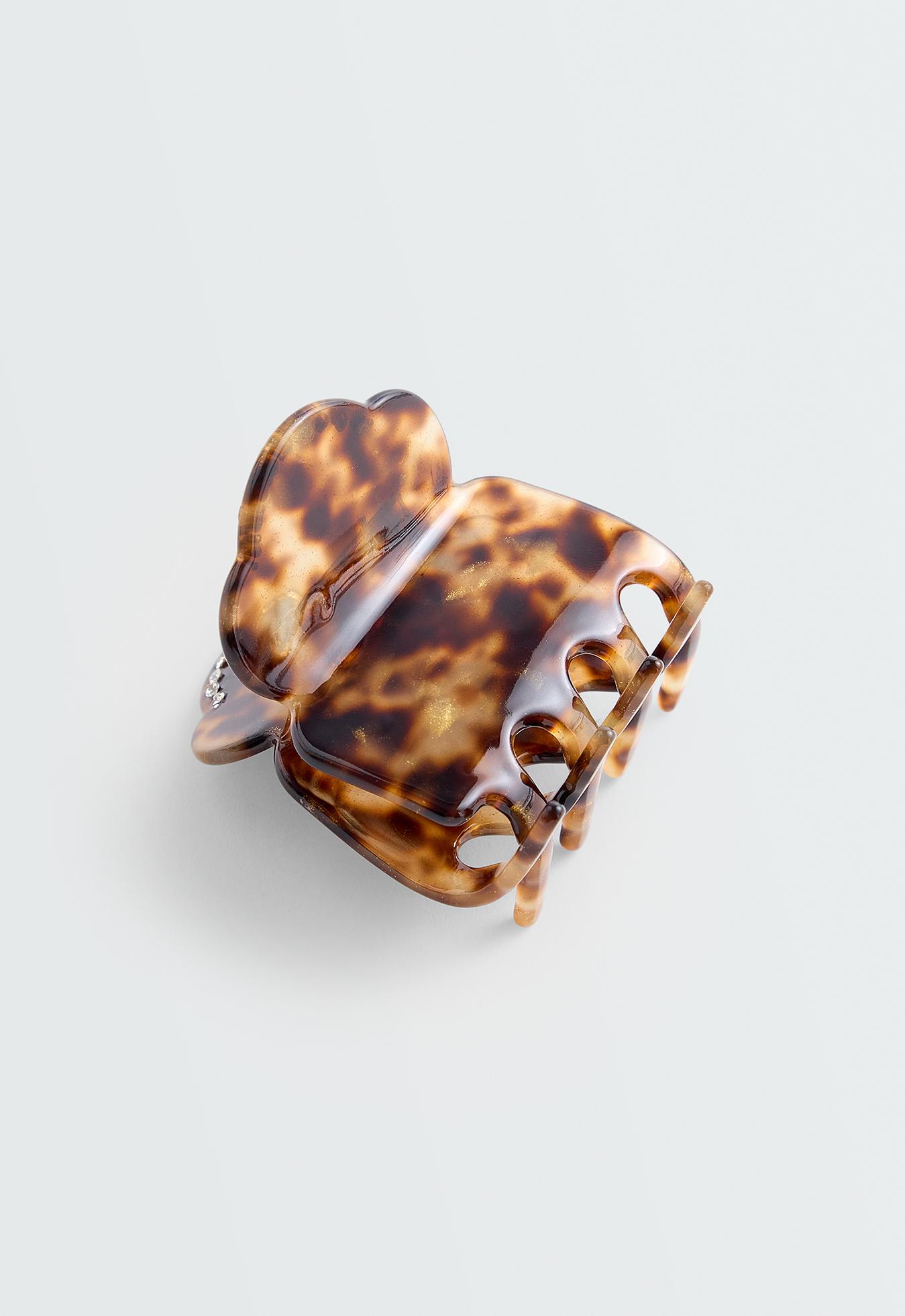 Mini rhinestone hair clip — COGNAC