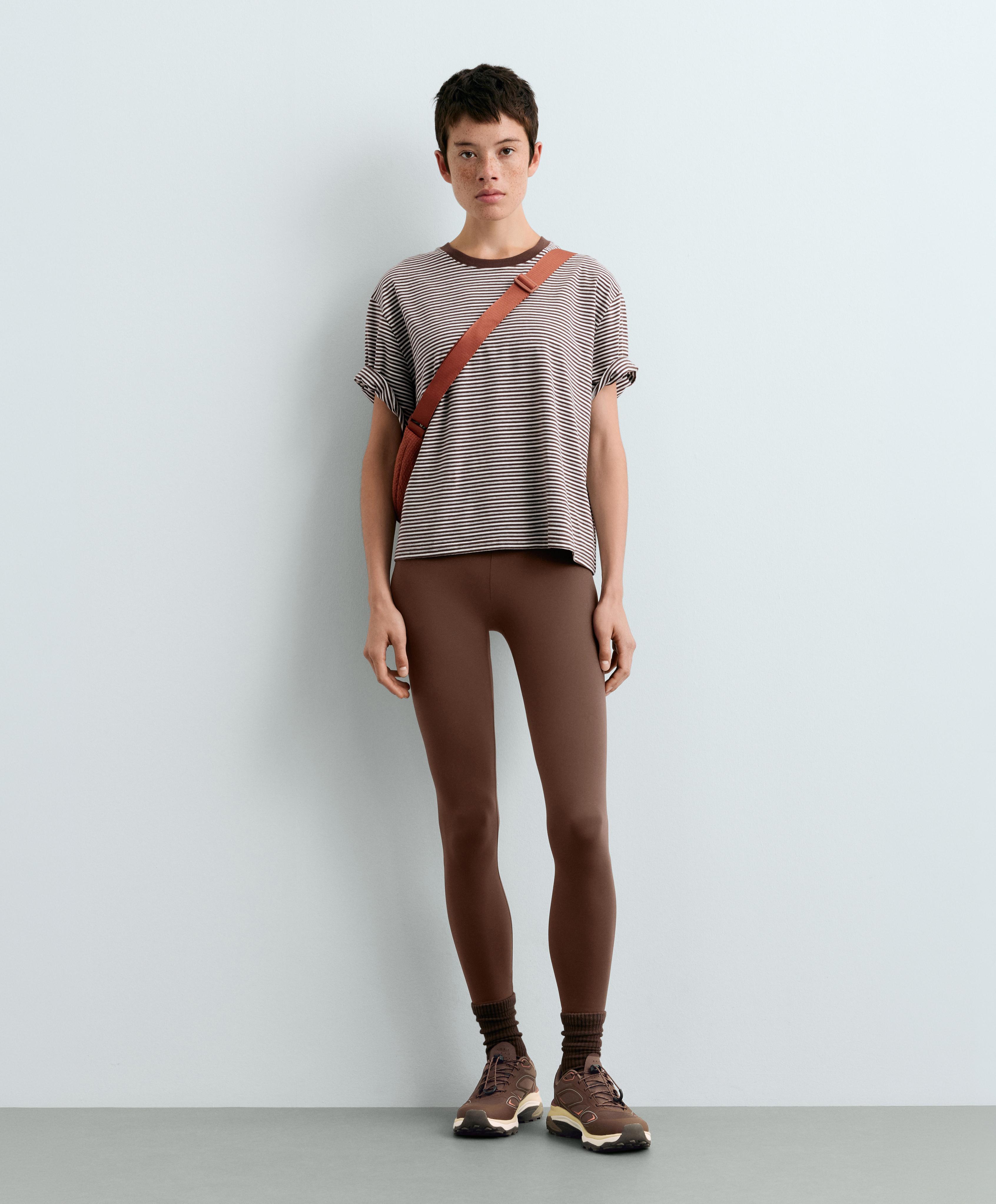 Regular fit striped cotton blend short-sleeved T-shirt — CHOCOLATE