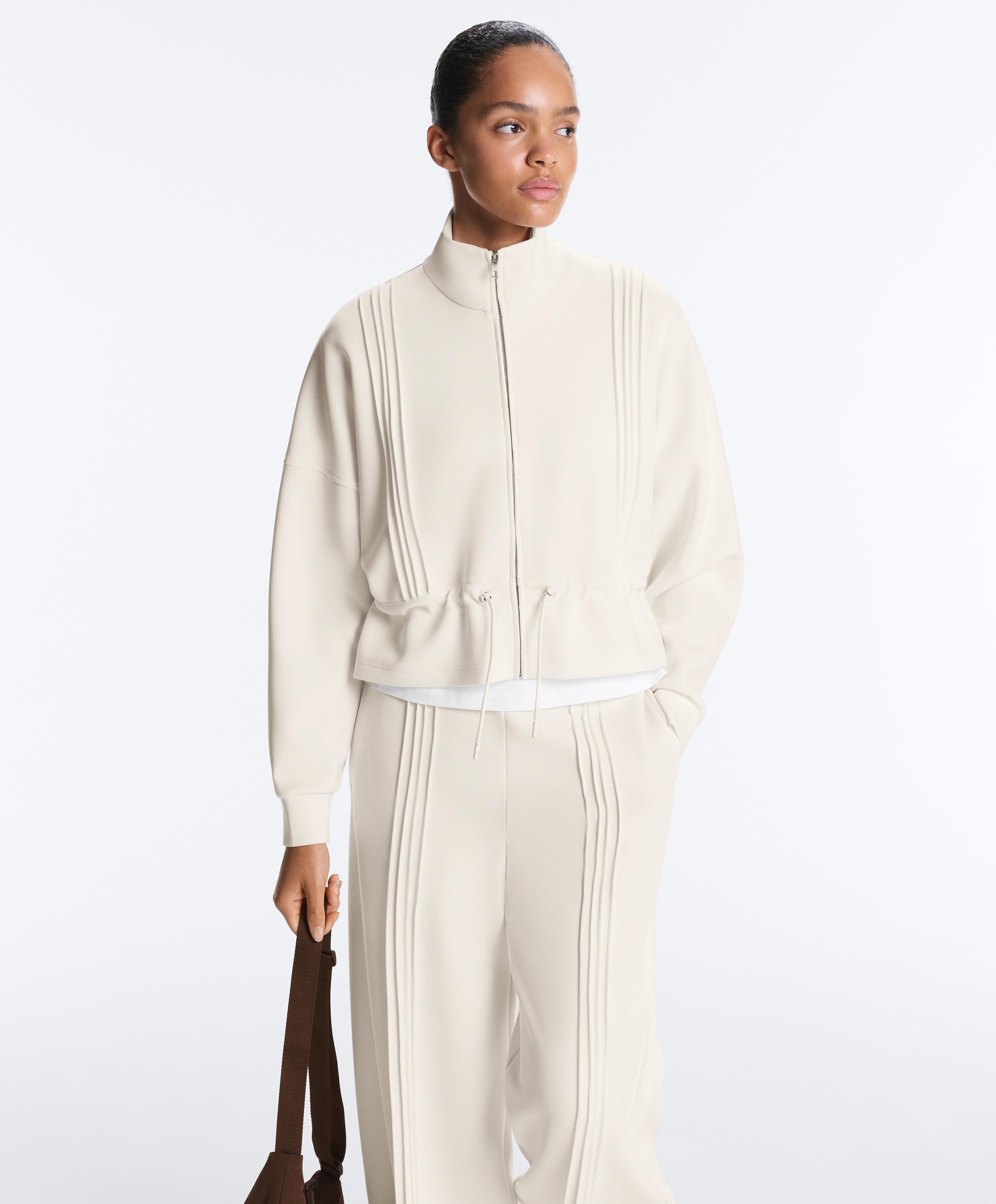 Soft-touch modal jacket with rib trim — PALE ECRU
