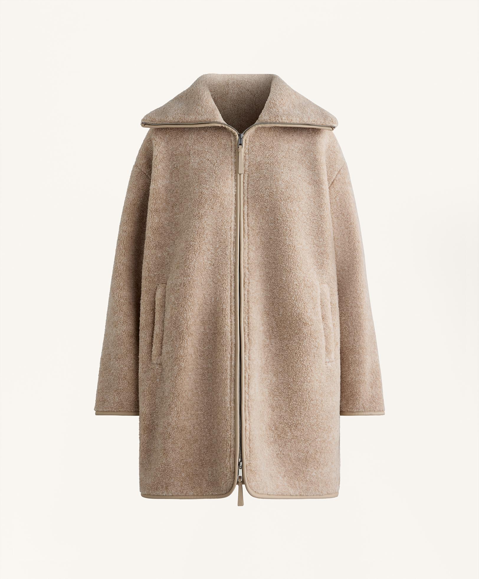 Long faux-shearling jacket — SAND MELANGE