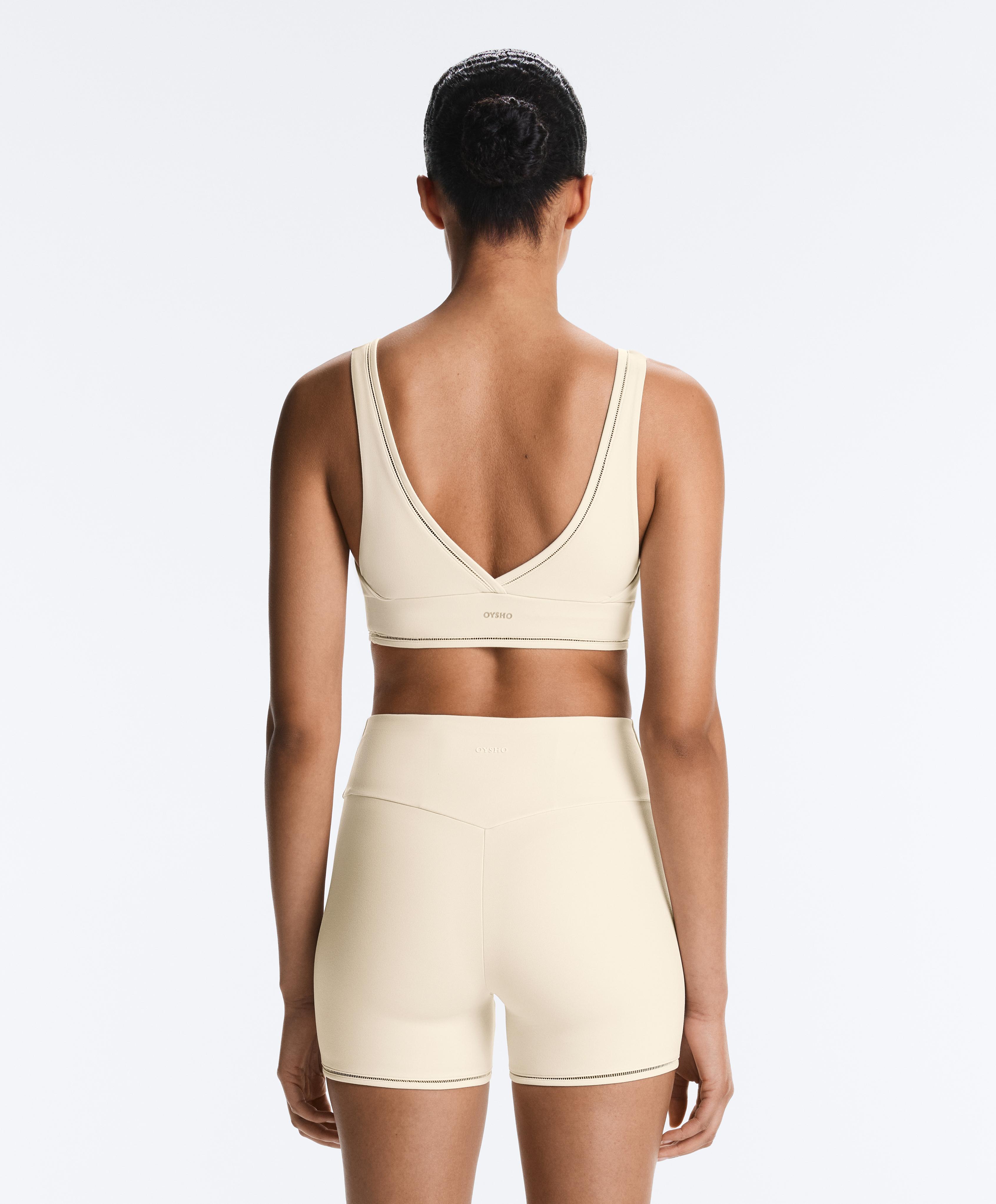 Comfortlux medium-support hemstitch sports bra — ECRU
