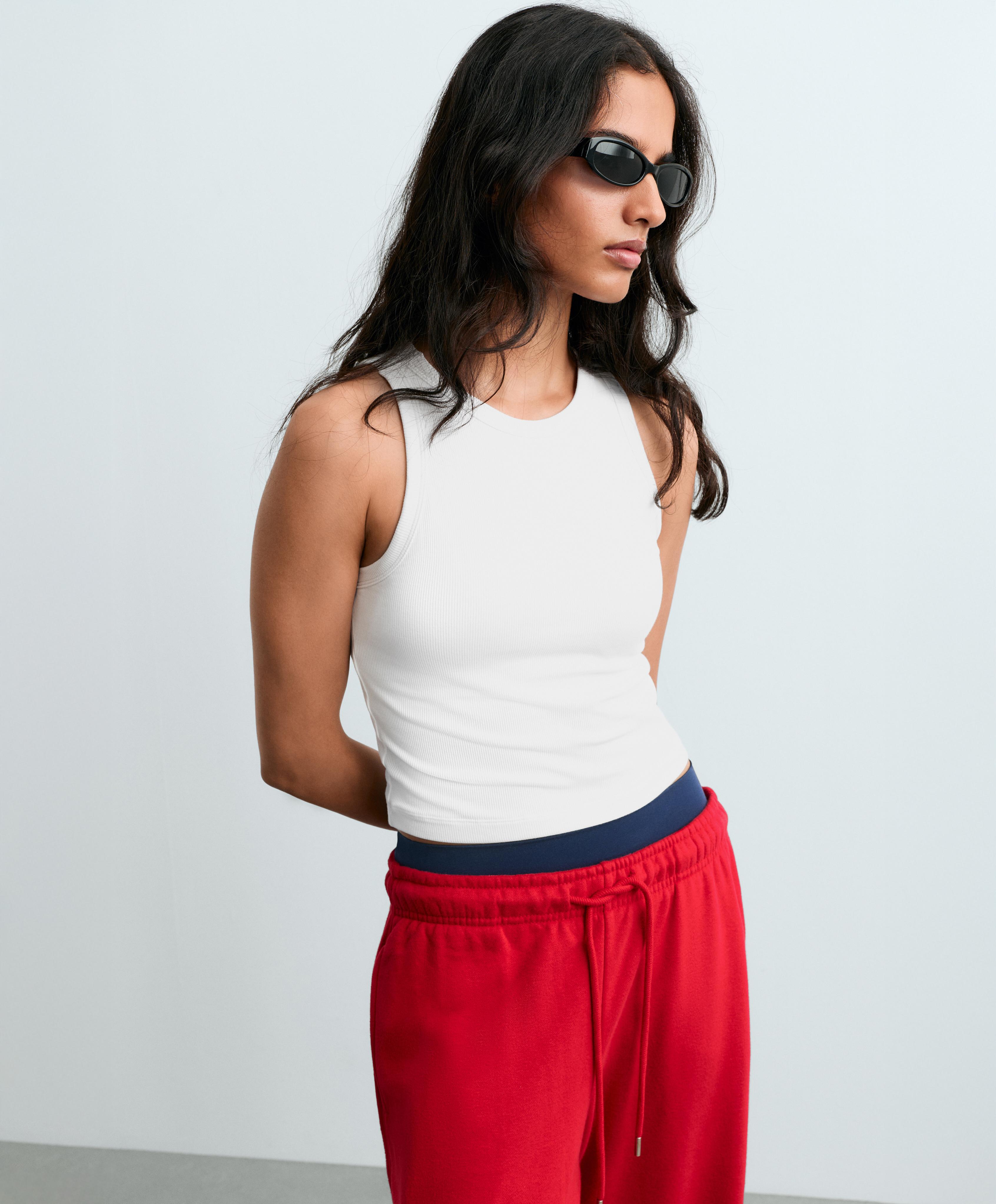 Rib modal blend long tank top — WHITE