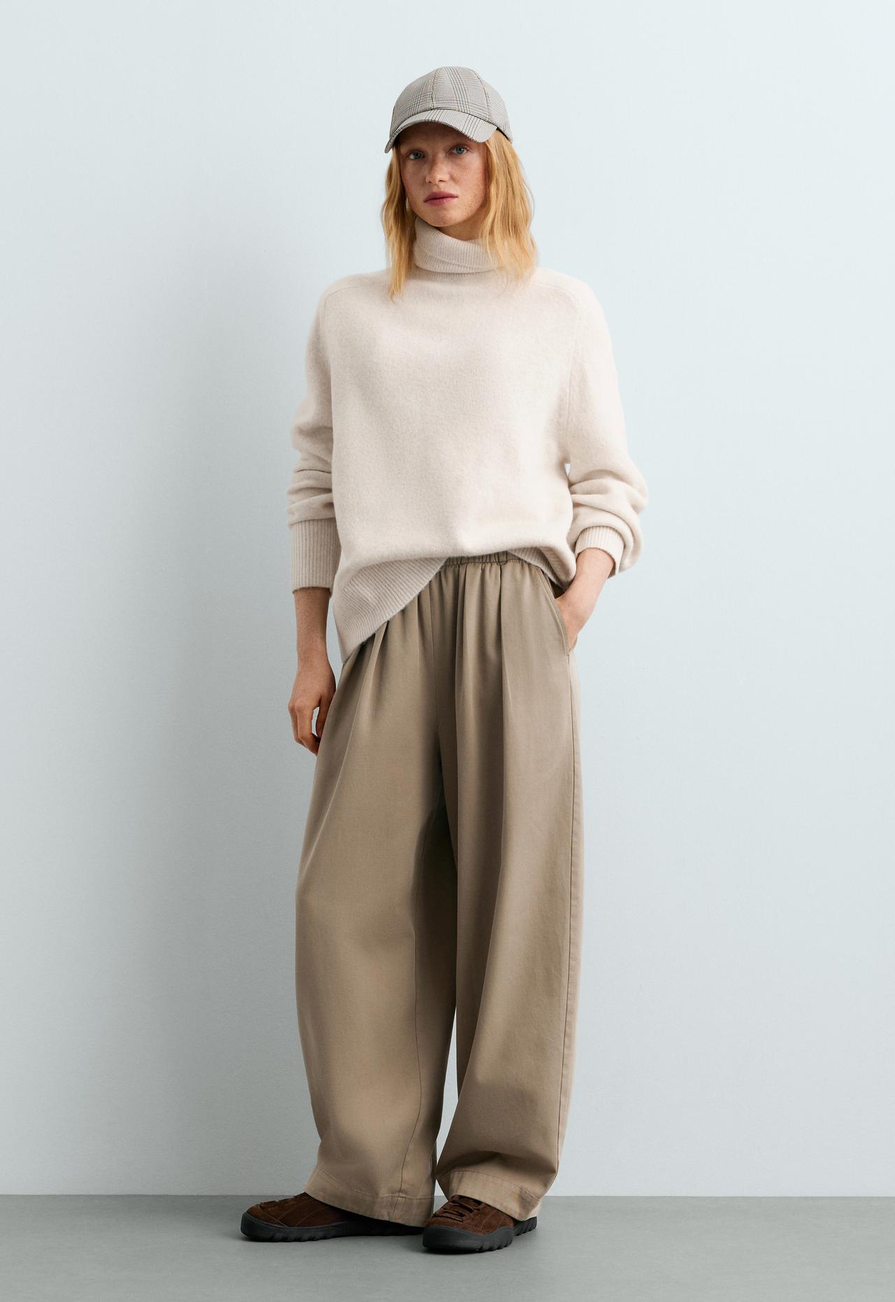 High neck knit jumper — PALE BEIGE MELANGE