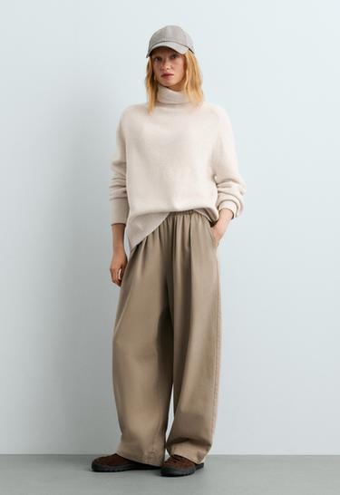 High neck knit jumper — PALE BEIGE MELANGE 1