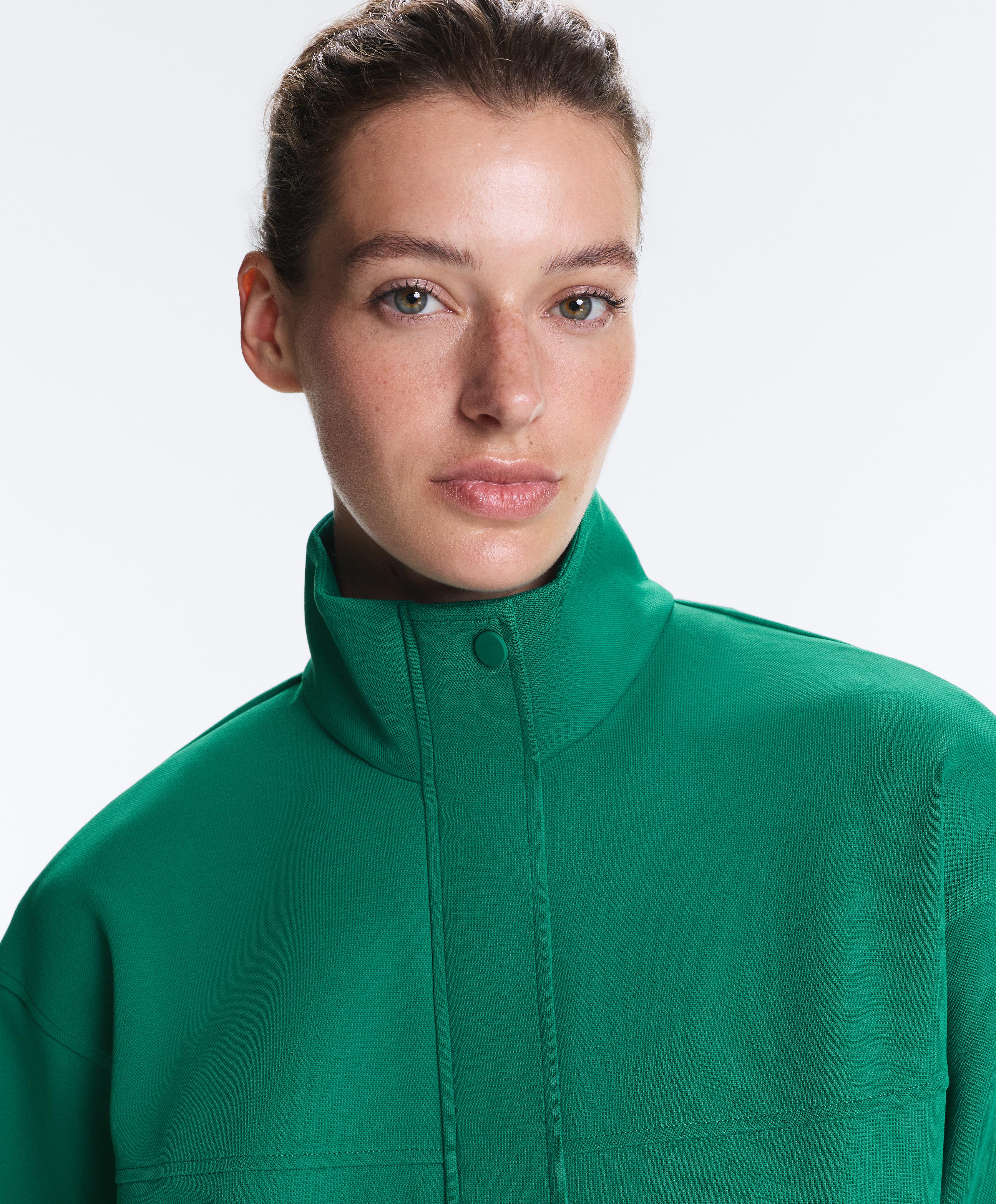Cotton piqué jacket with raised neck — EMERALD GREEN