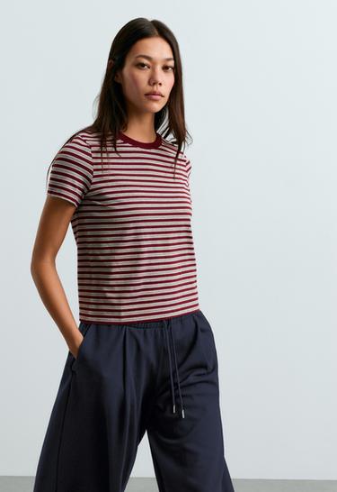 Regular short sleeve cotton blend T-shirt — BURGUNDY 2