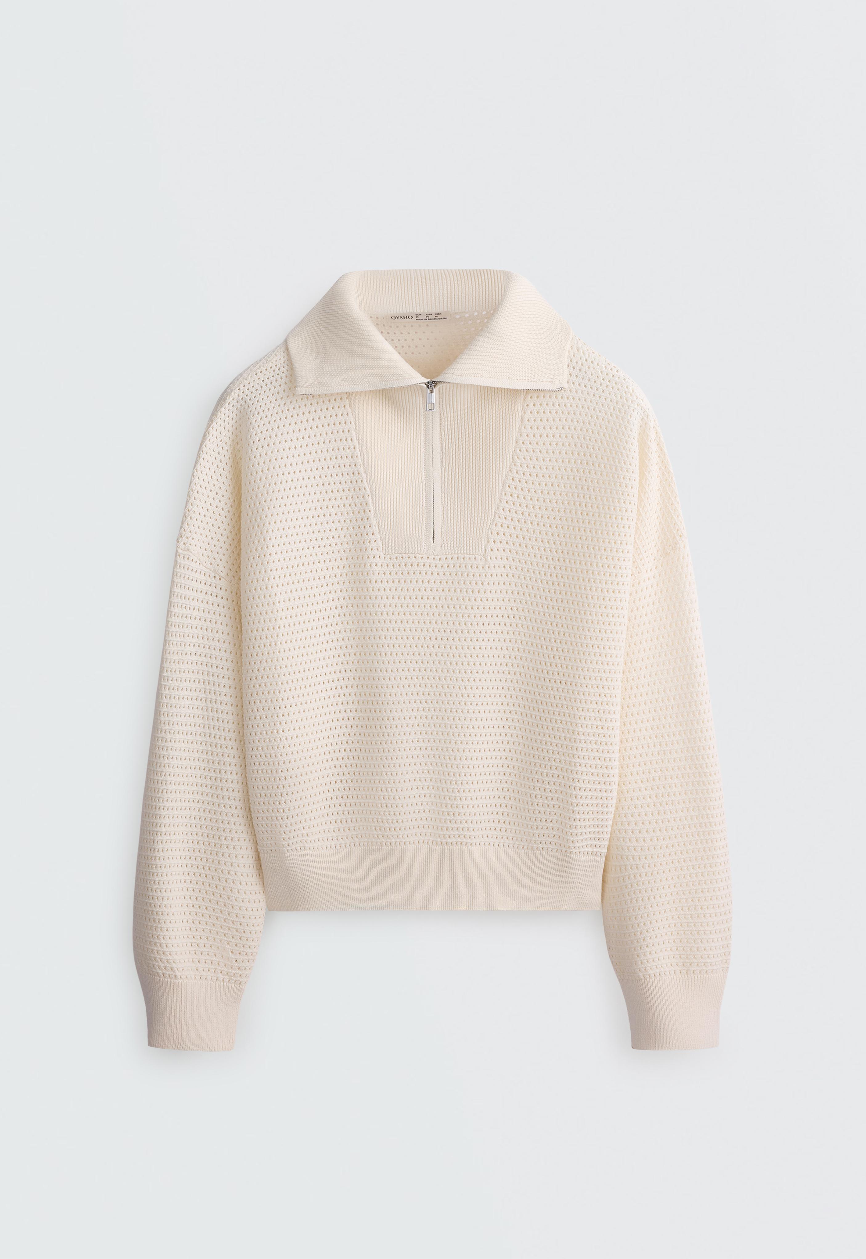 Cotton-blend open knit jumper — PALE ECRU