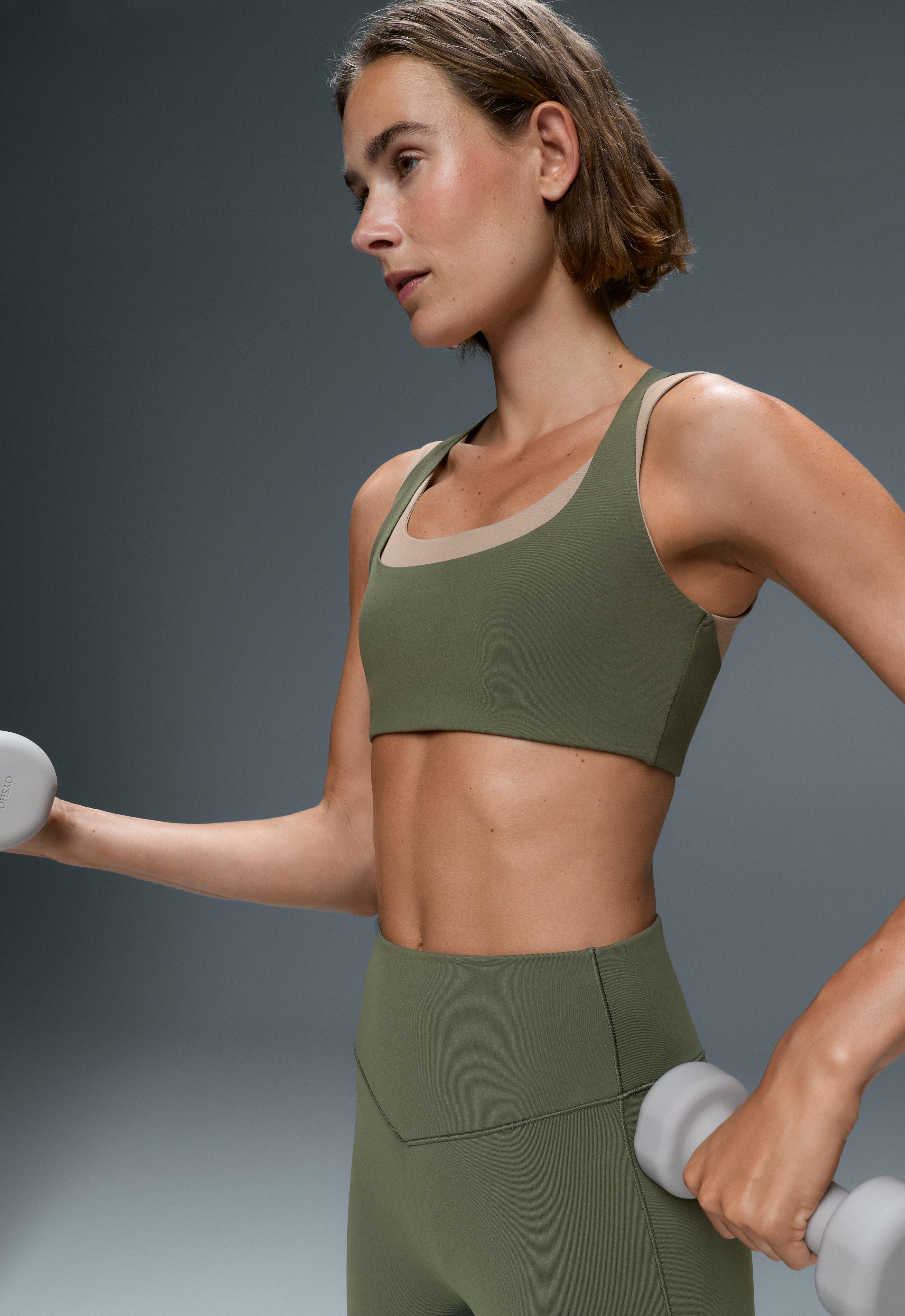 Evermove medium-support double-layer sports bra — KHAKI