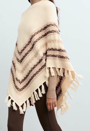 Knit poncho 30% wool — ECRU 3