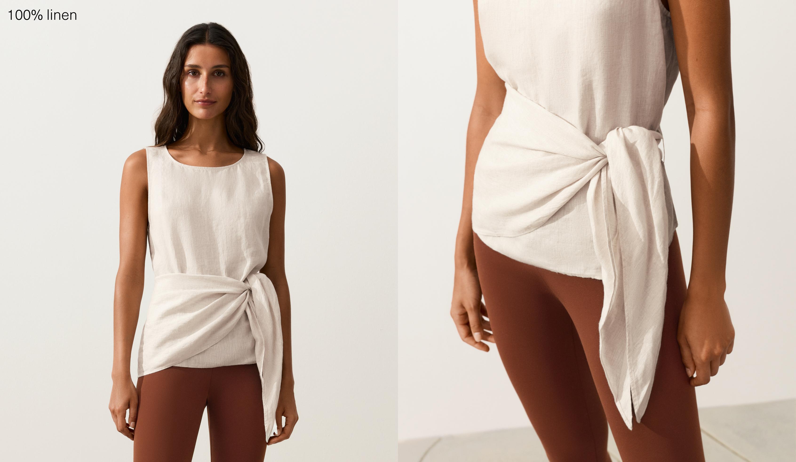 Sleeveless top with 100% linen scarf — SAND MELANGE