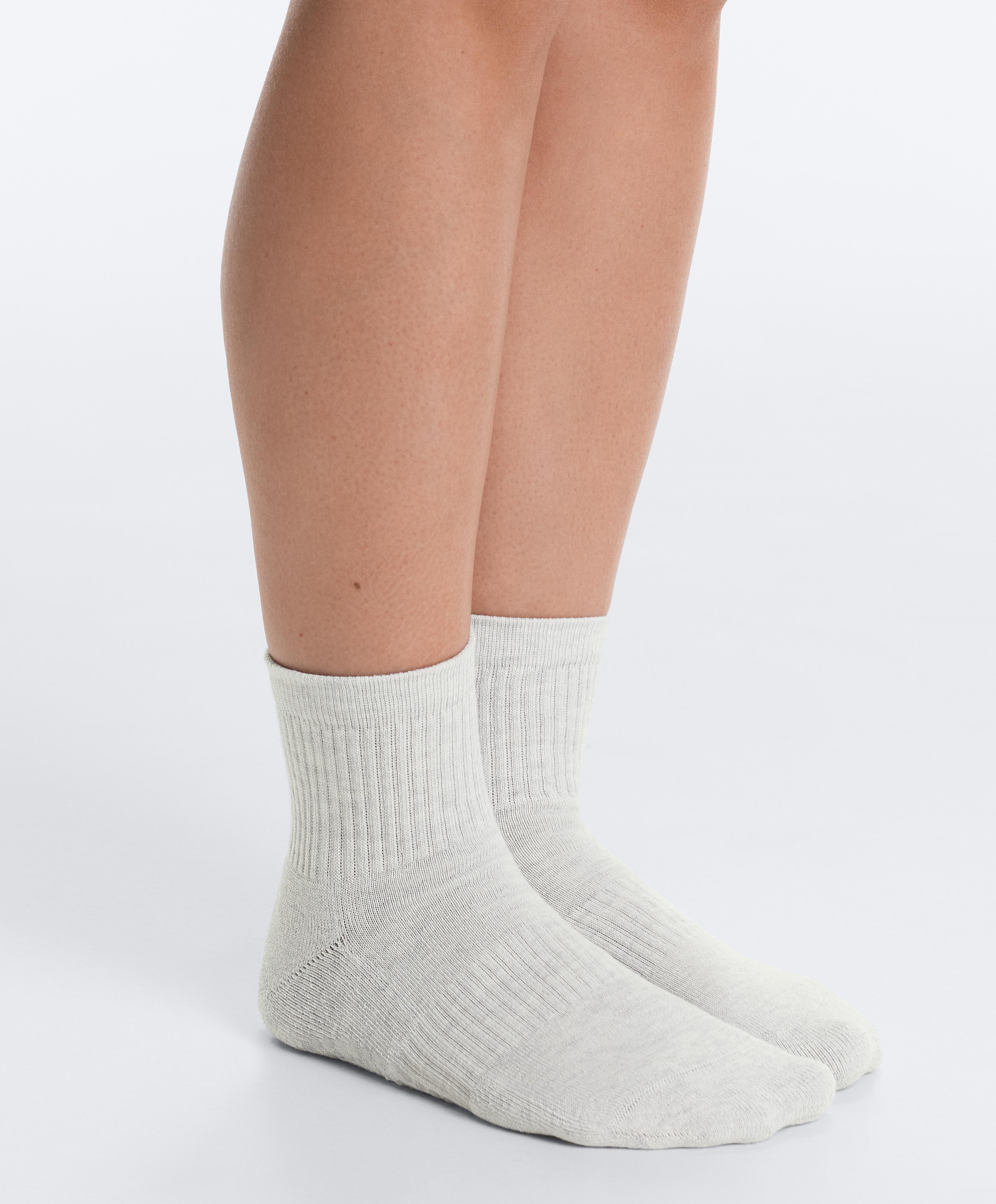 2 pairs of padded cotton quarter yoga and Pilates socks — PALE GREY MELANGE