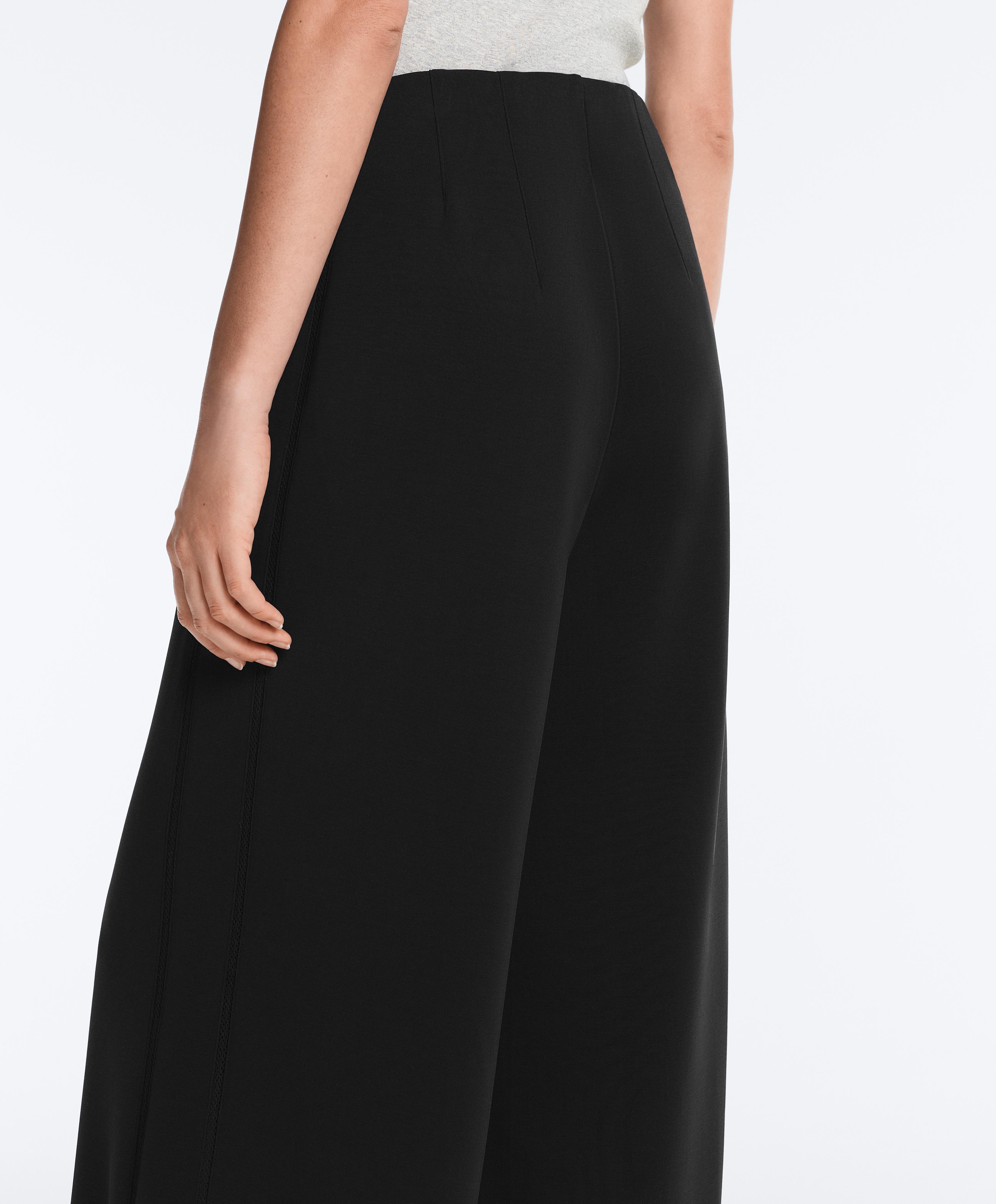 Wide-leg trousers with soft-touch modal and hemstitch — BLACK