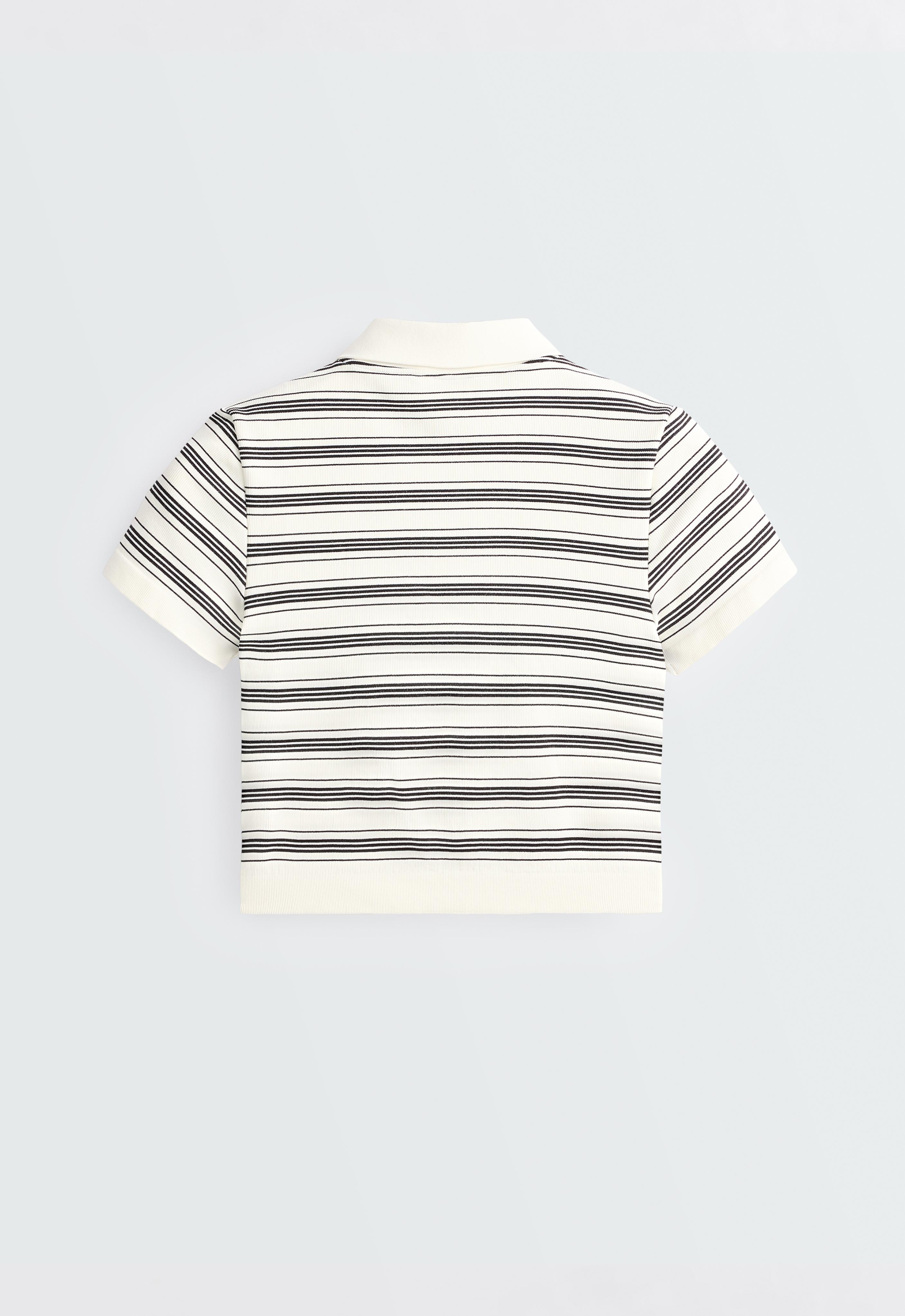 Striped seamless short-sleeved polo shirt — PALE ECRU
