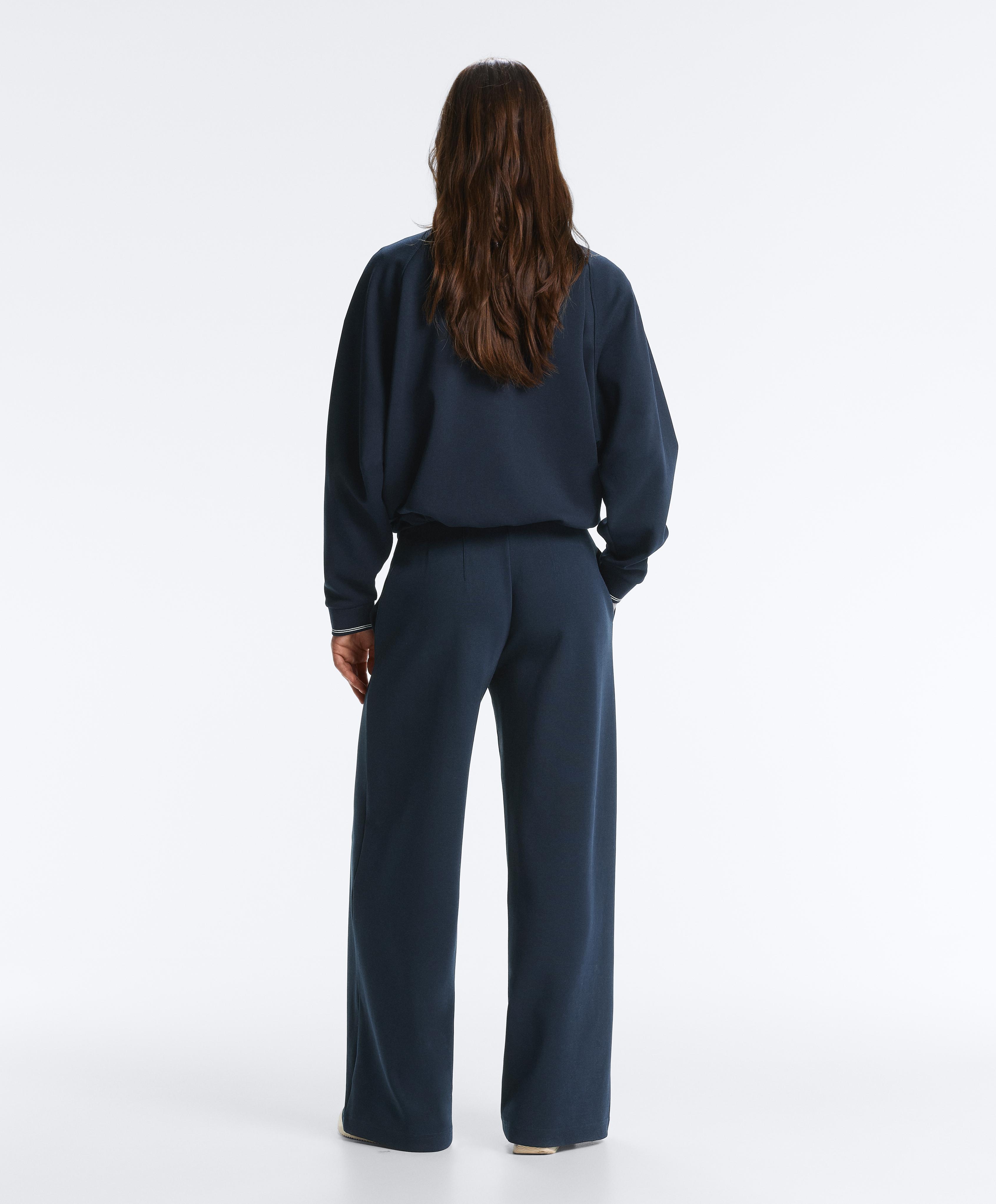 Navy piqué cotton straight-leg trousers total look