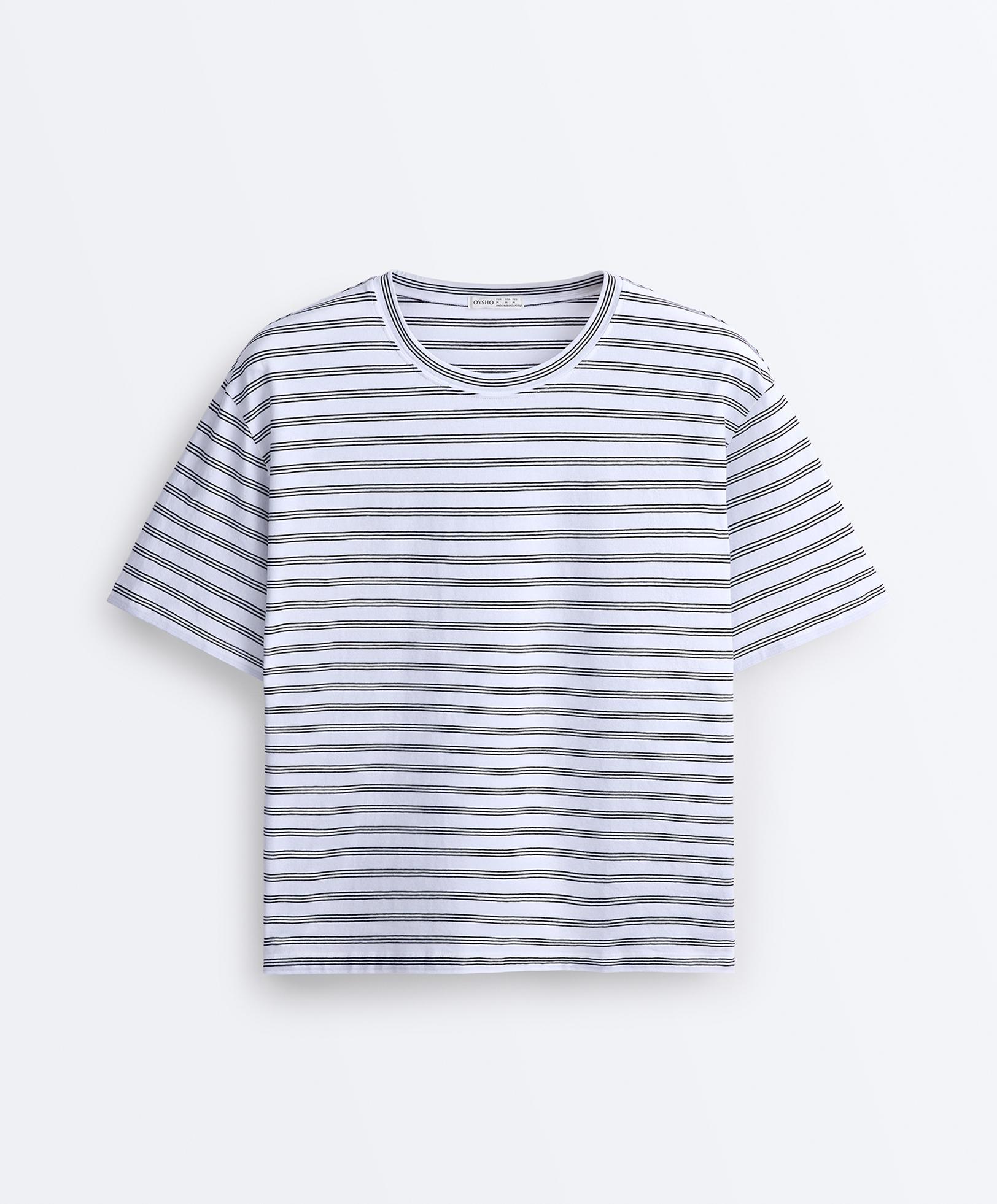 Boxy short-sleeved striped cotton-blend T-shirt — BLACK