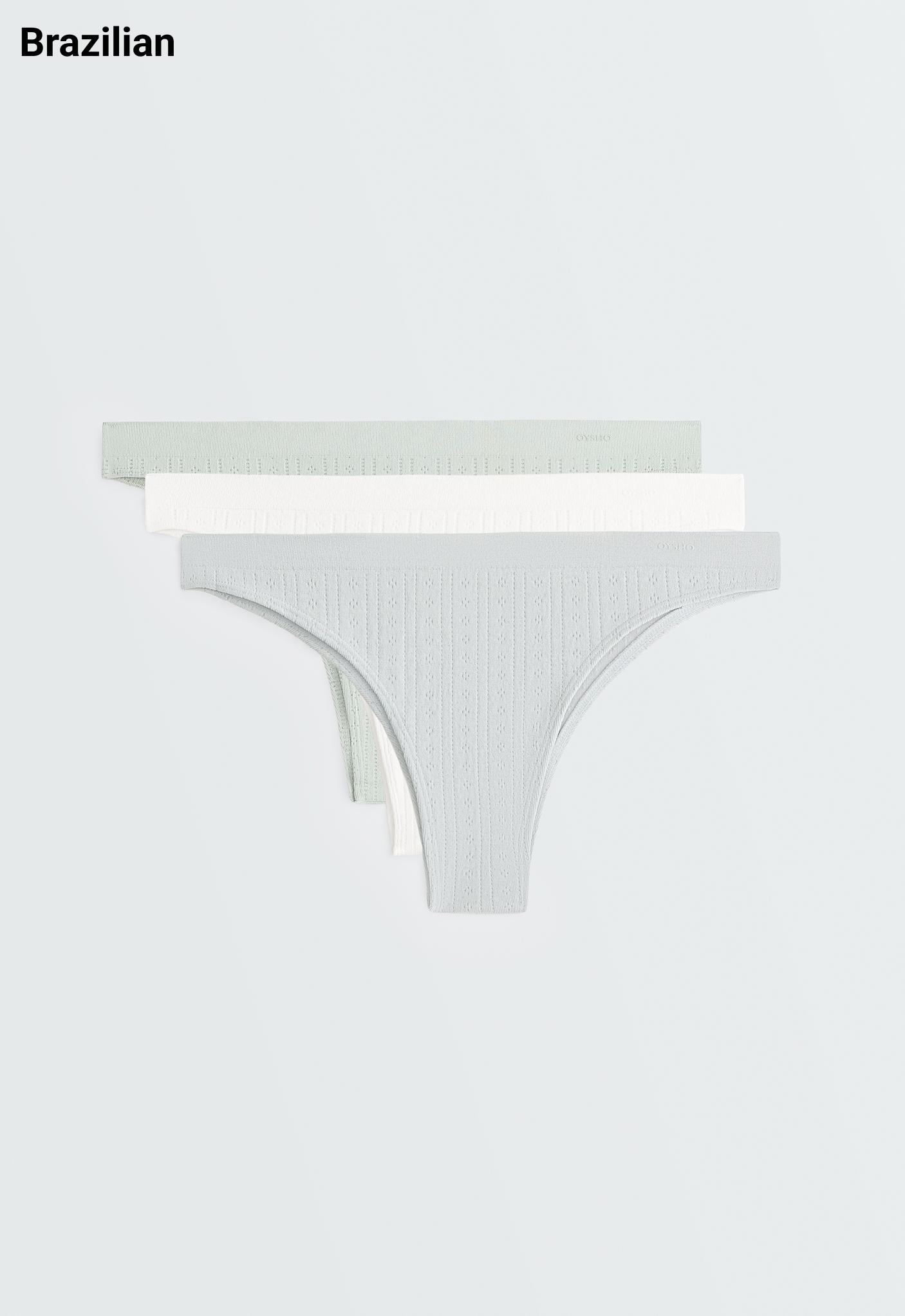 3 seamless soft-touch openwork Brazilian briefs — AQUAMARINE