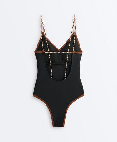 Contrast braid triangle swimsuit — BLACK 9