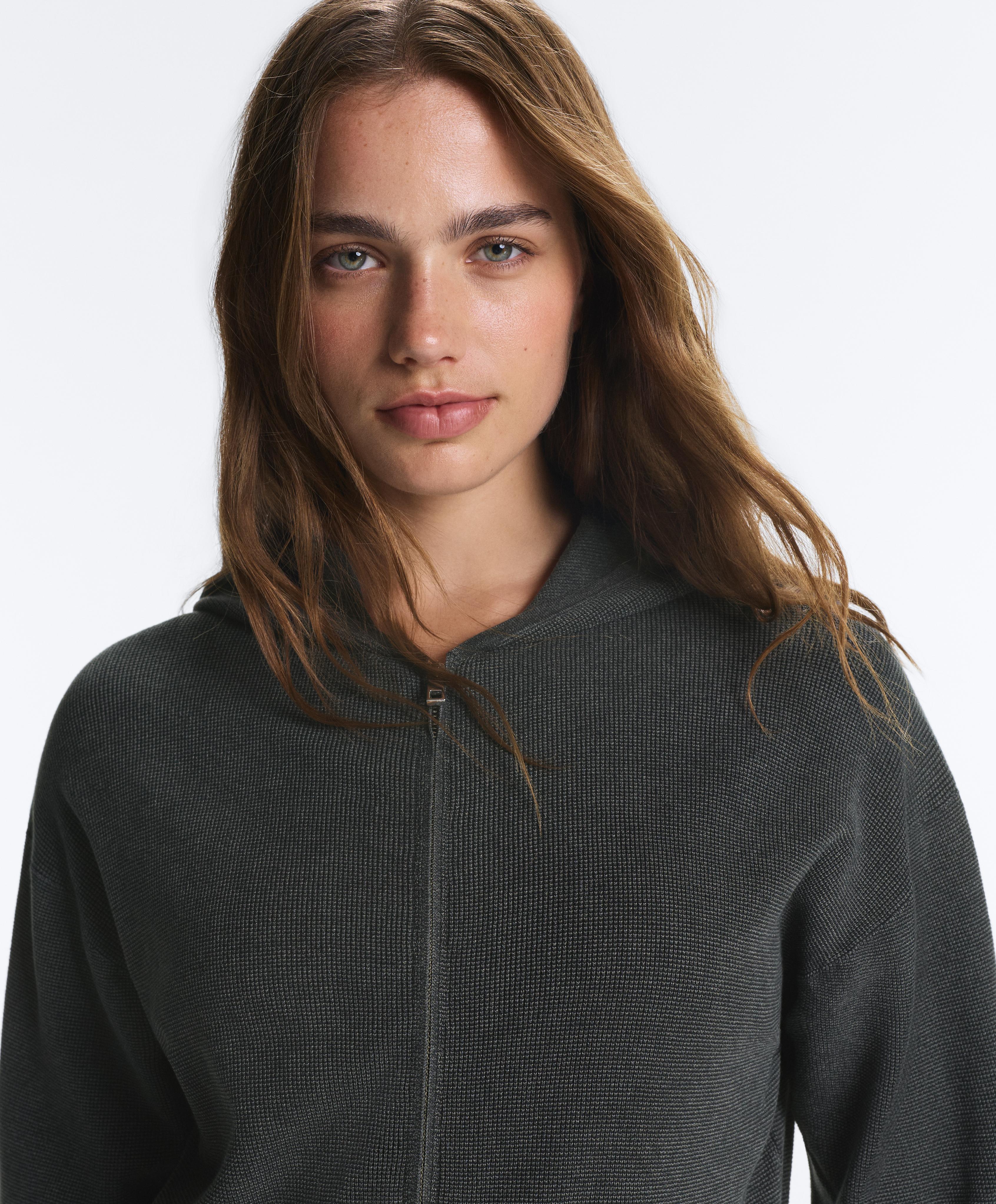 Hooded waffle knit jacket — DARK ANTHRACITE