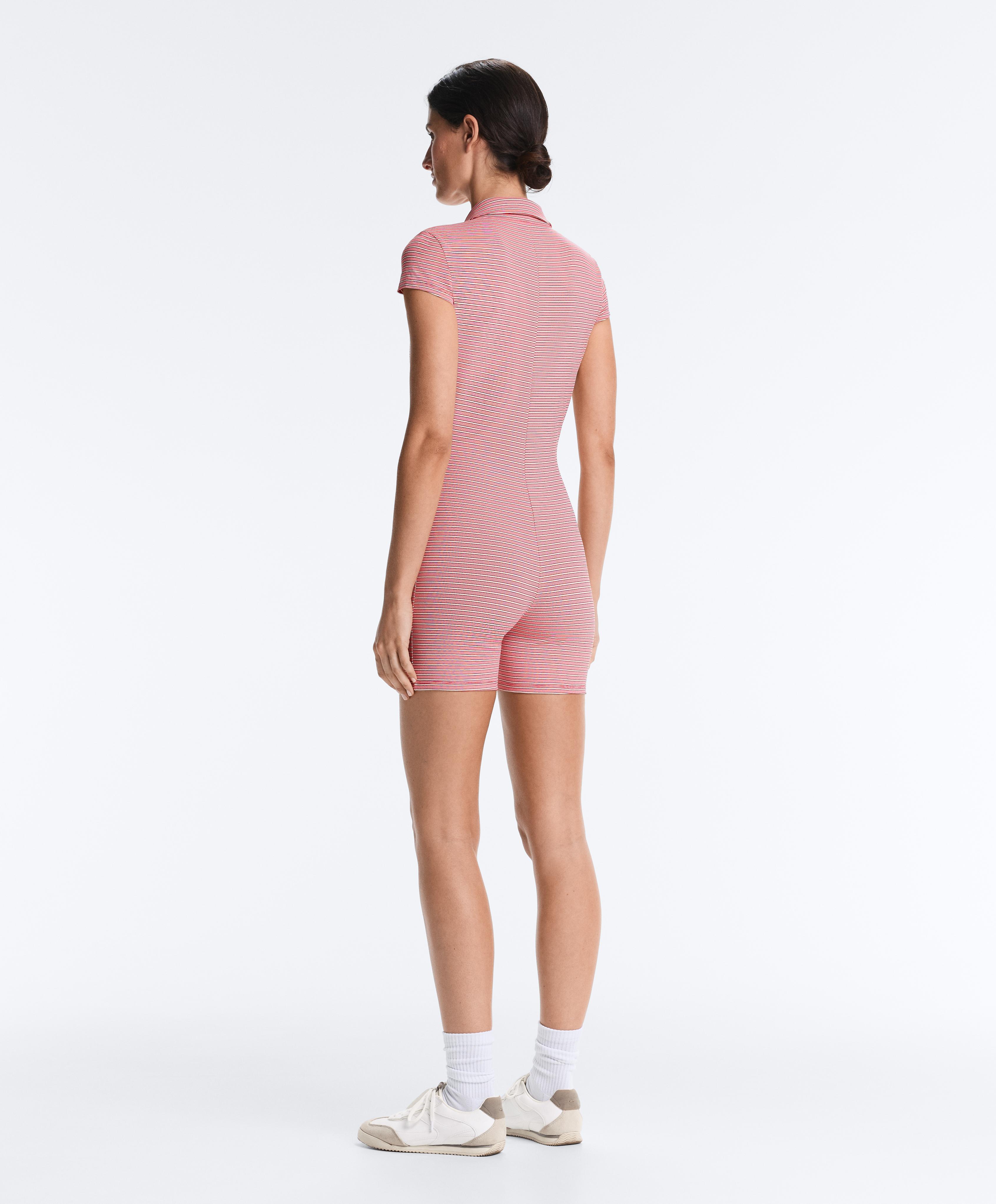 Comfortlux striped short jumpsuit — RED
