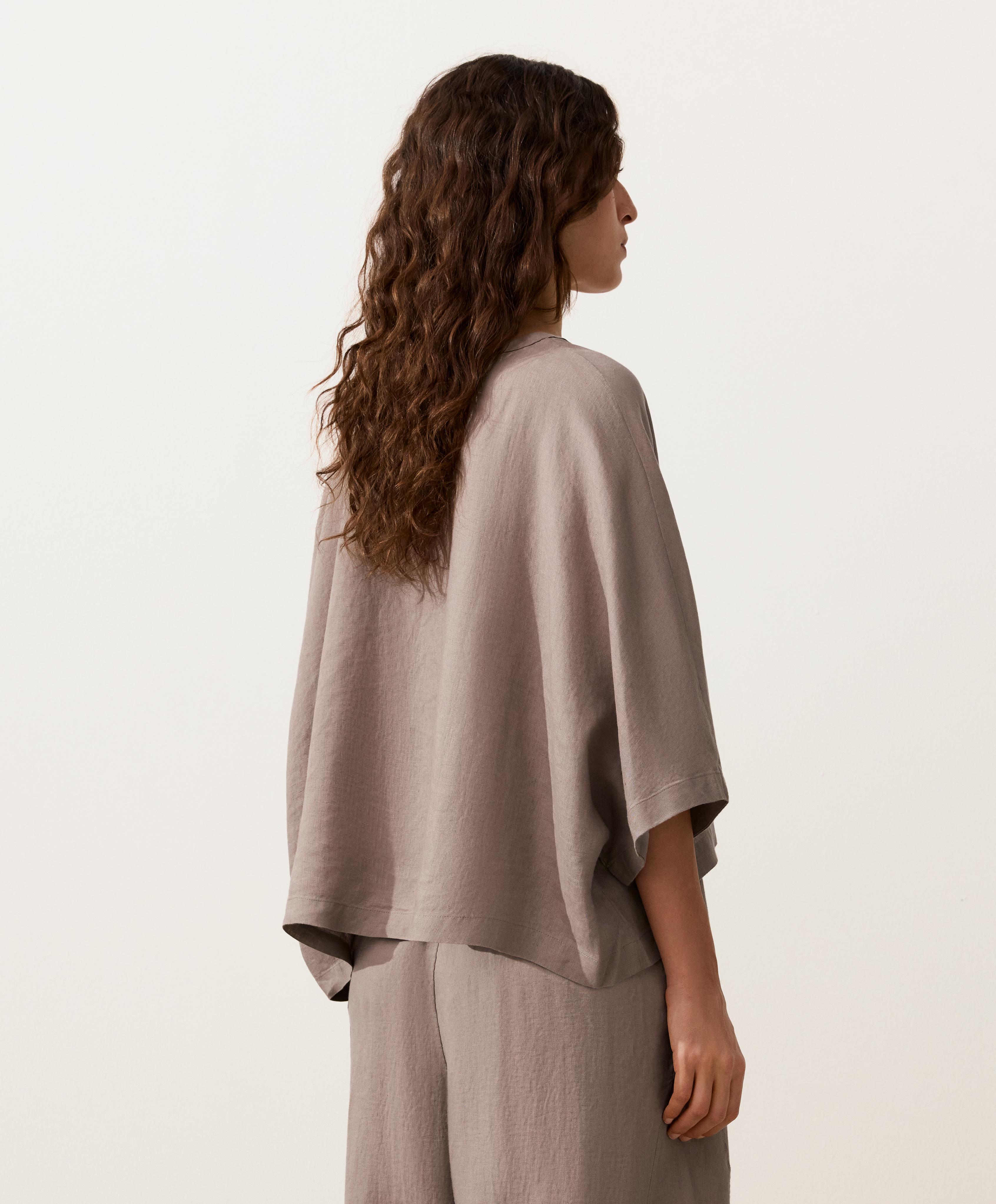 100% linen short-sleeve shirt — TAUPE-GREY