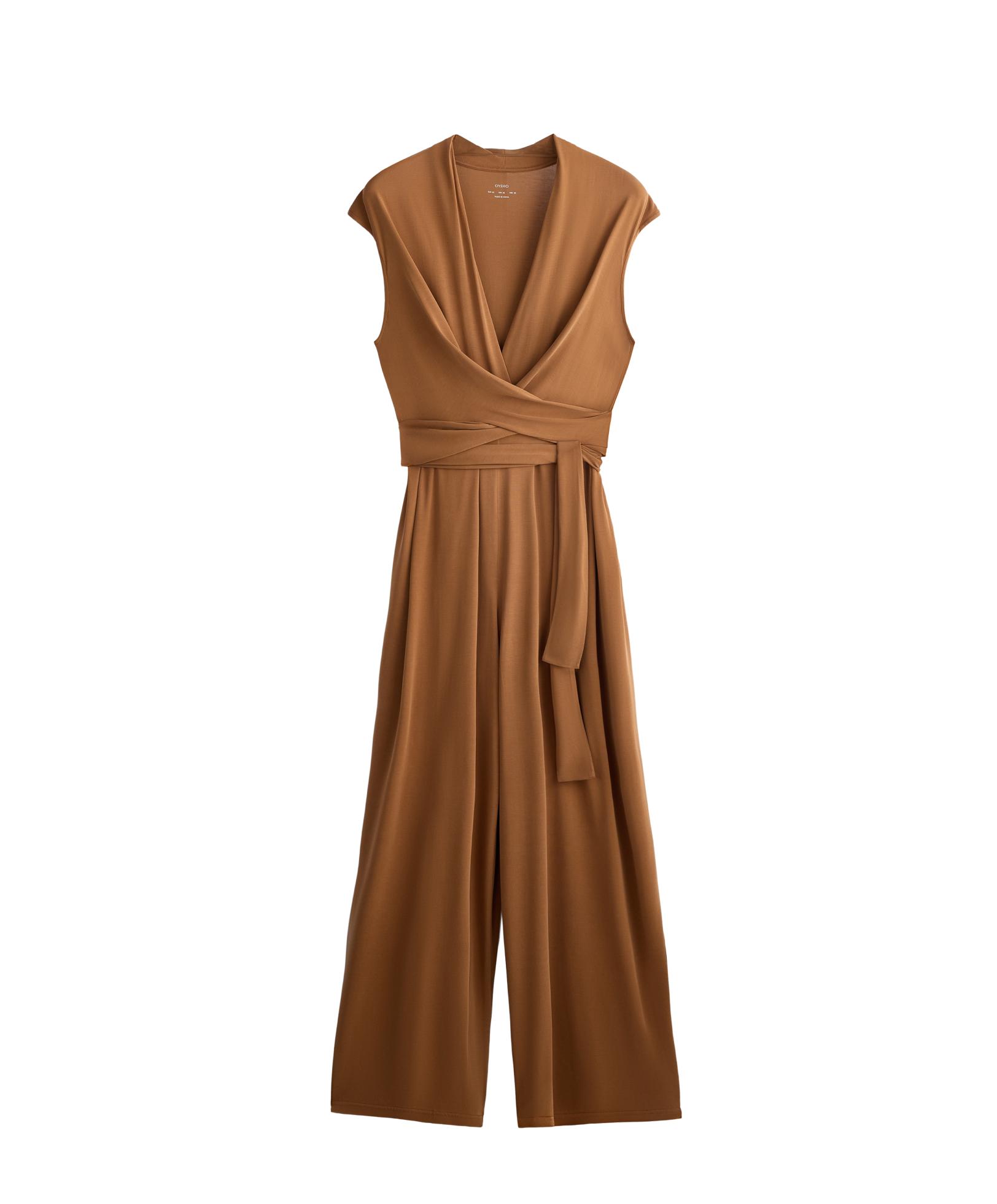 Crossover modal blend long jumpsuit — COPPER