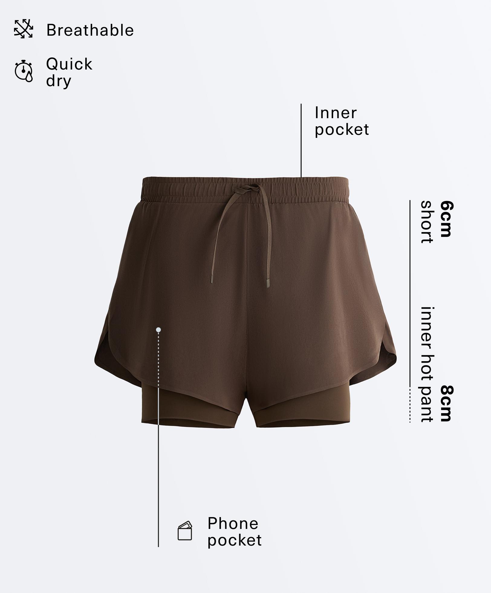 Light Touch 2-in-1 mid-rise shorts — DARK BROWN