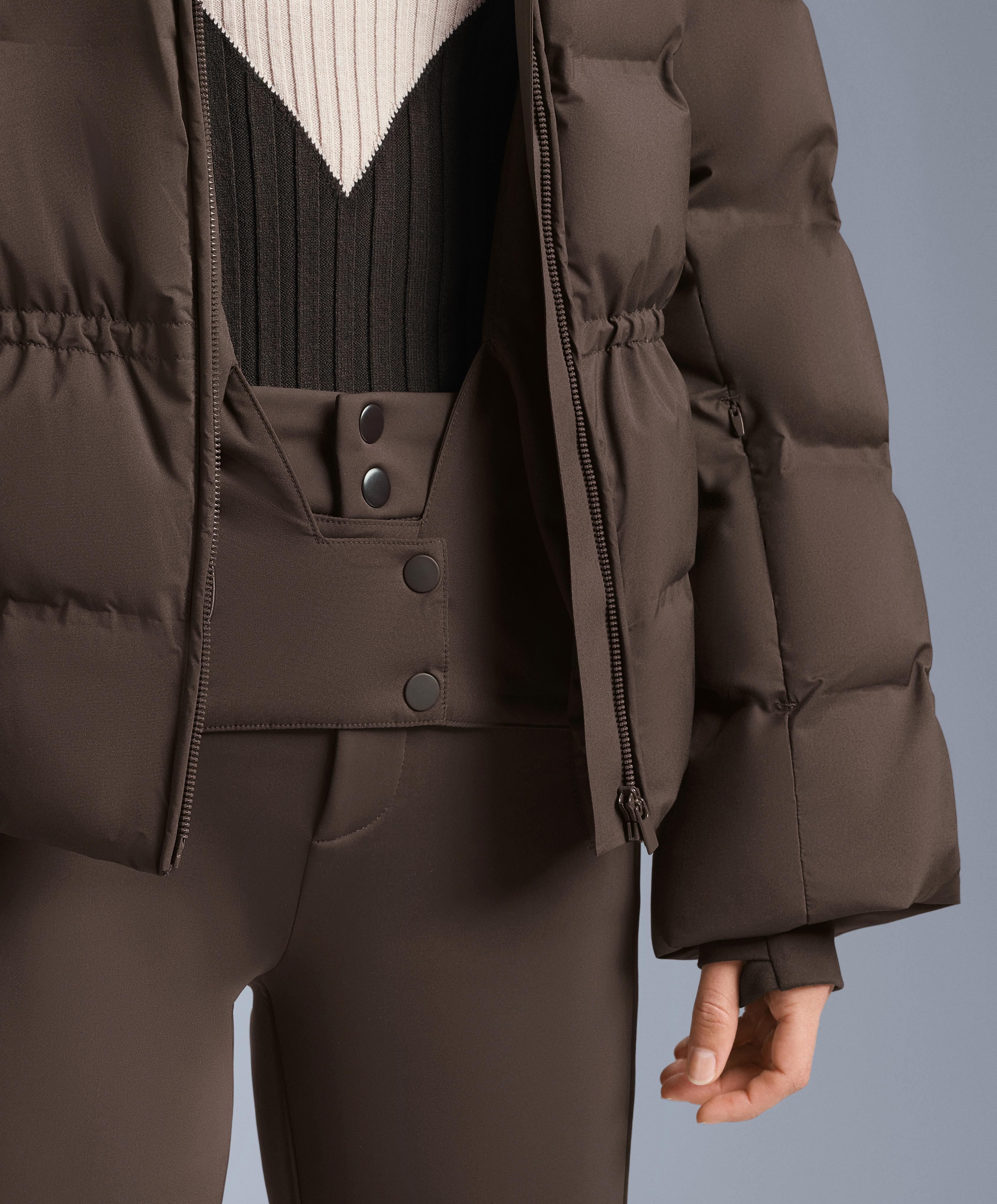 Lightweight padded jacket with 80% down and 20% MINARDI PIUME SKI water-resistant filling — DARK BROWN