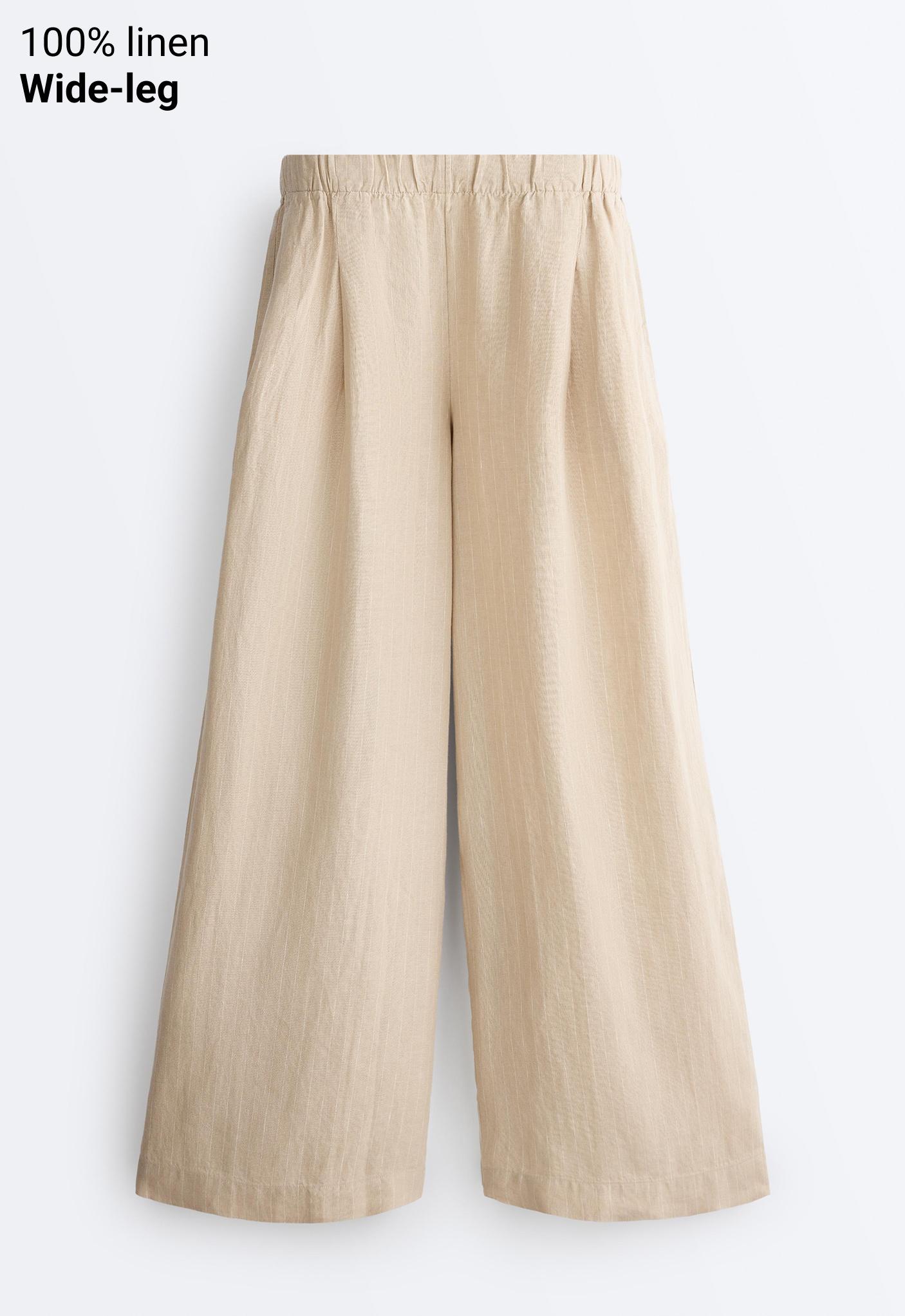 100% linen wide-leg striped trousers — SANDY          