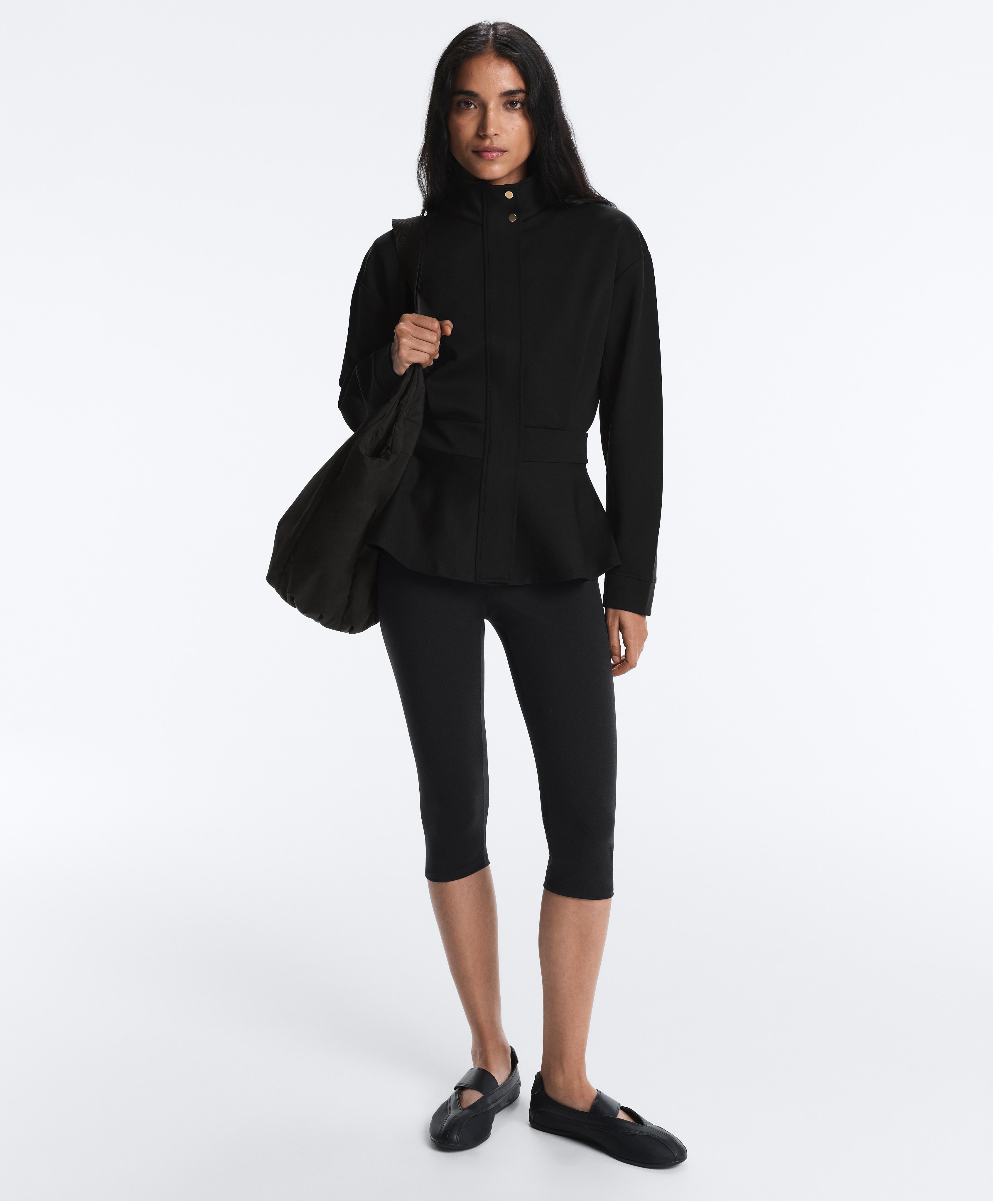 Neoprene-effect peplum jacket — BLACK