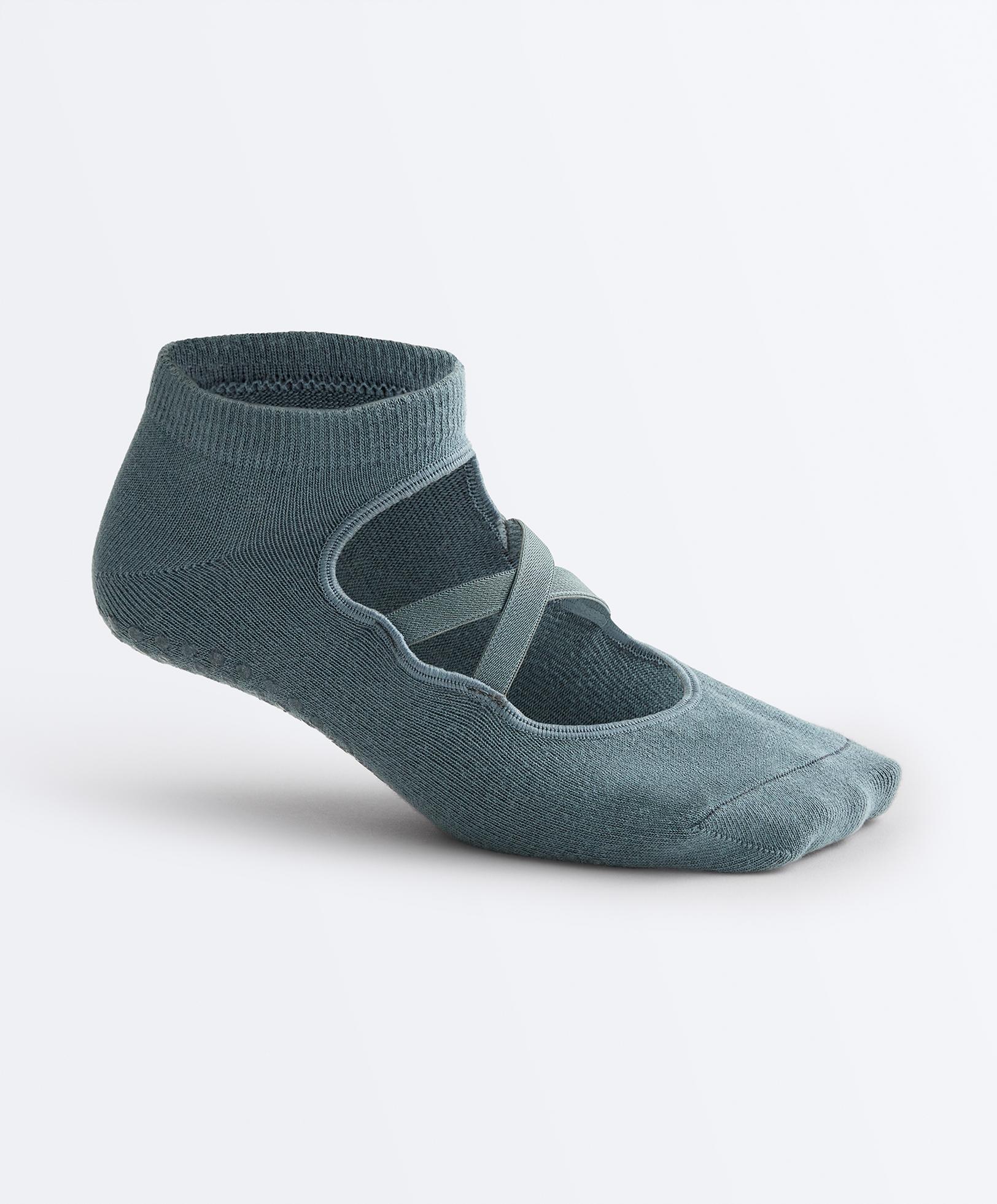 2 pairs of cotton blend yoga and Pilates socks with crossover straps — DARK GREY-BLUE