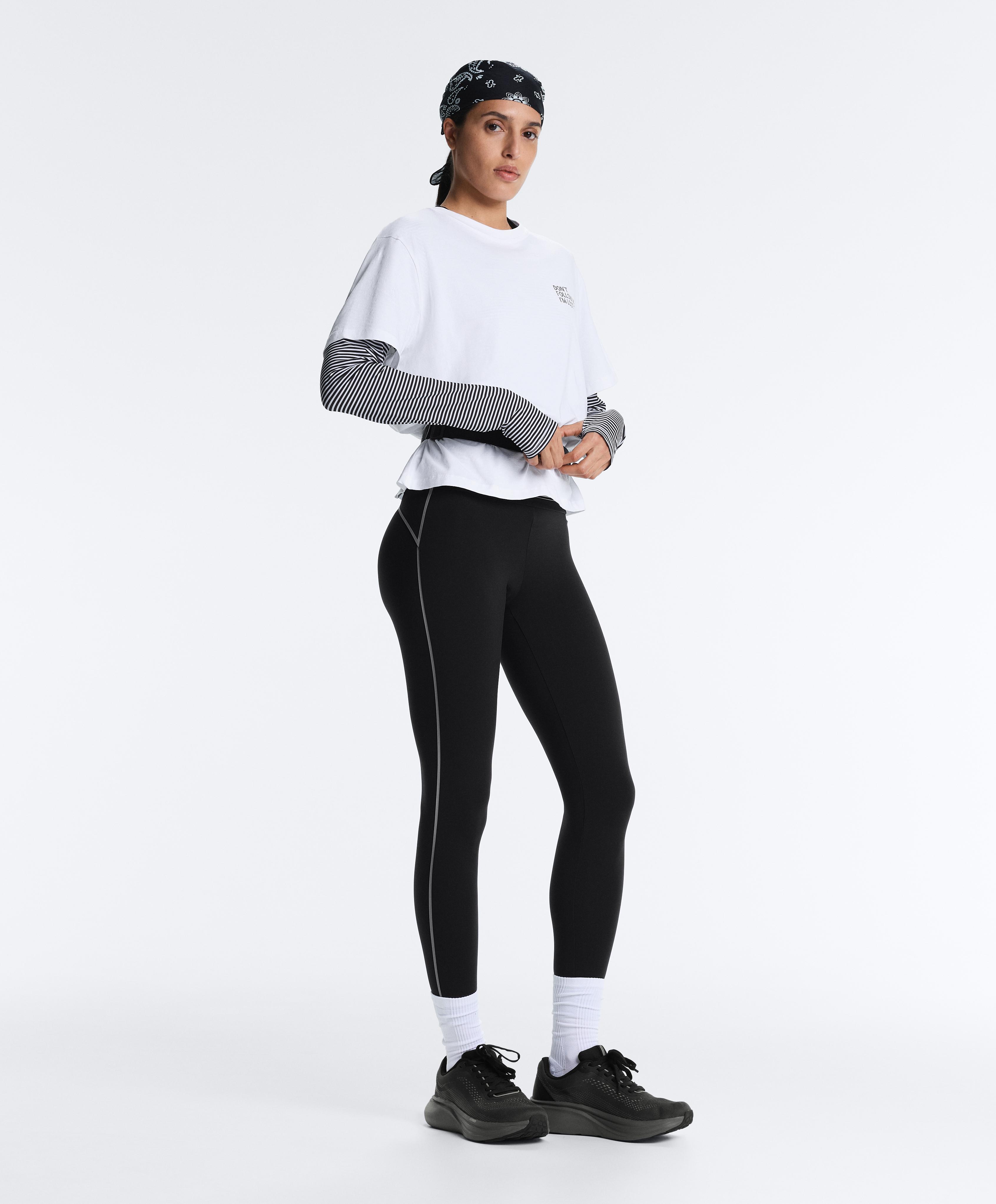 Reflective high-rise Compressive core control ankle-length leggings — BLACK