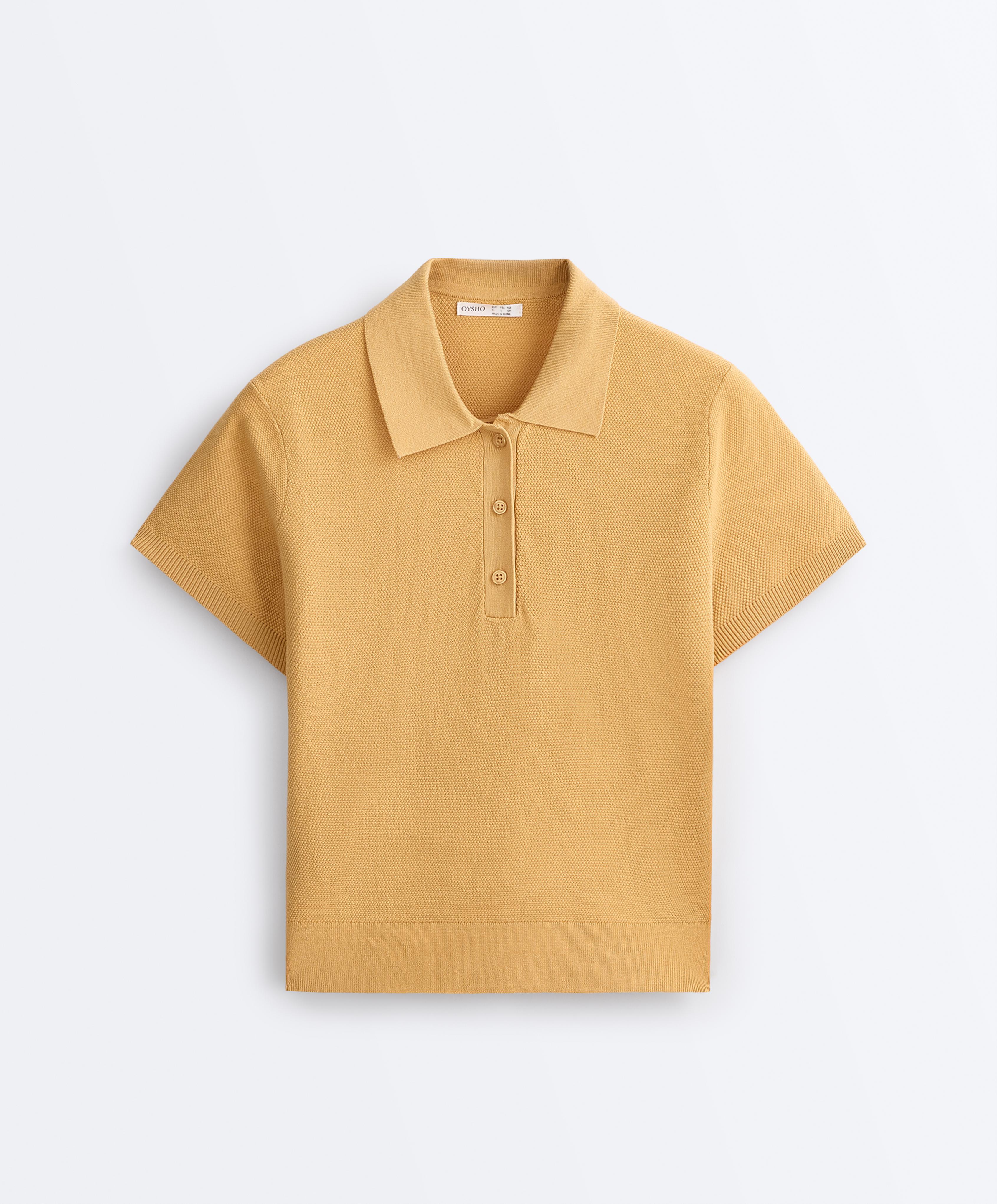 Short-sleeved button knit polo shirt