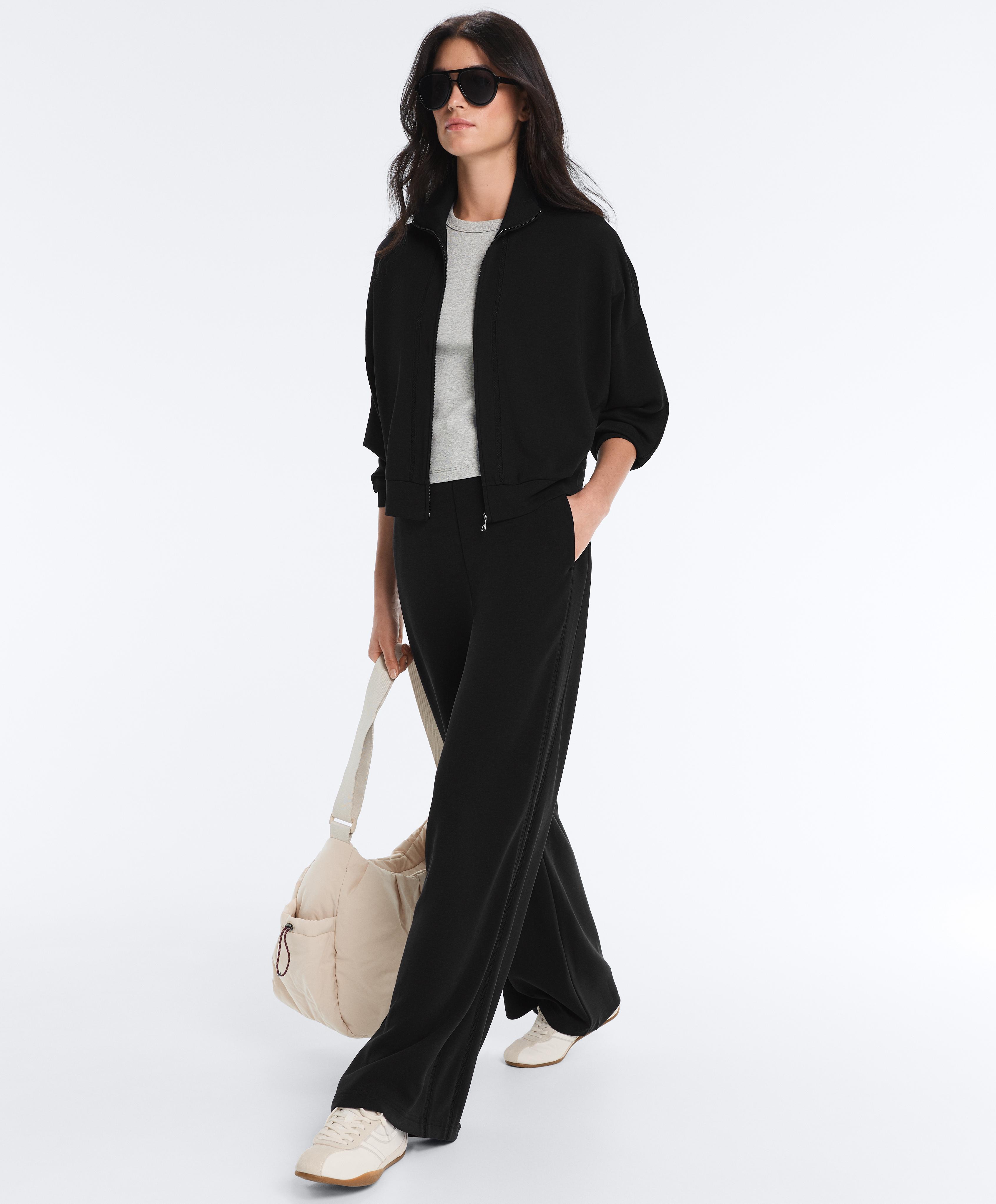 Soft-touch wide-leg trousers with modal and faggoting embroidery Soft-touch wide-leg trousers with modal and faggoting embroidery