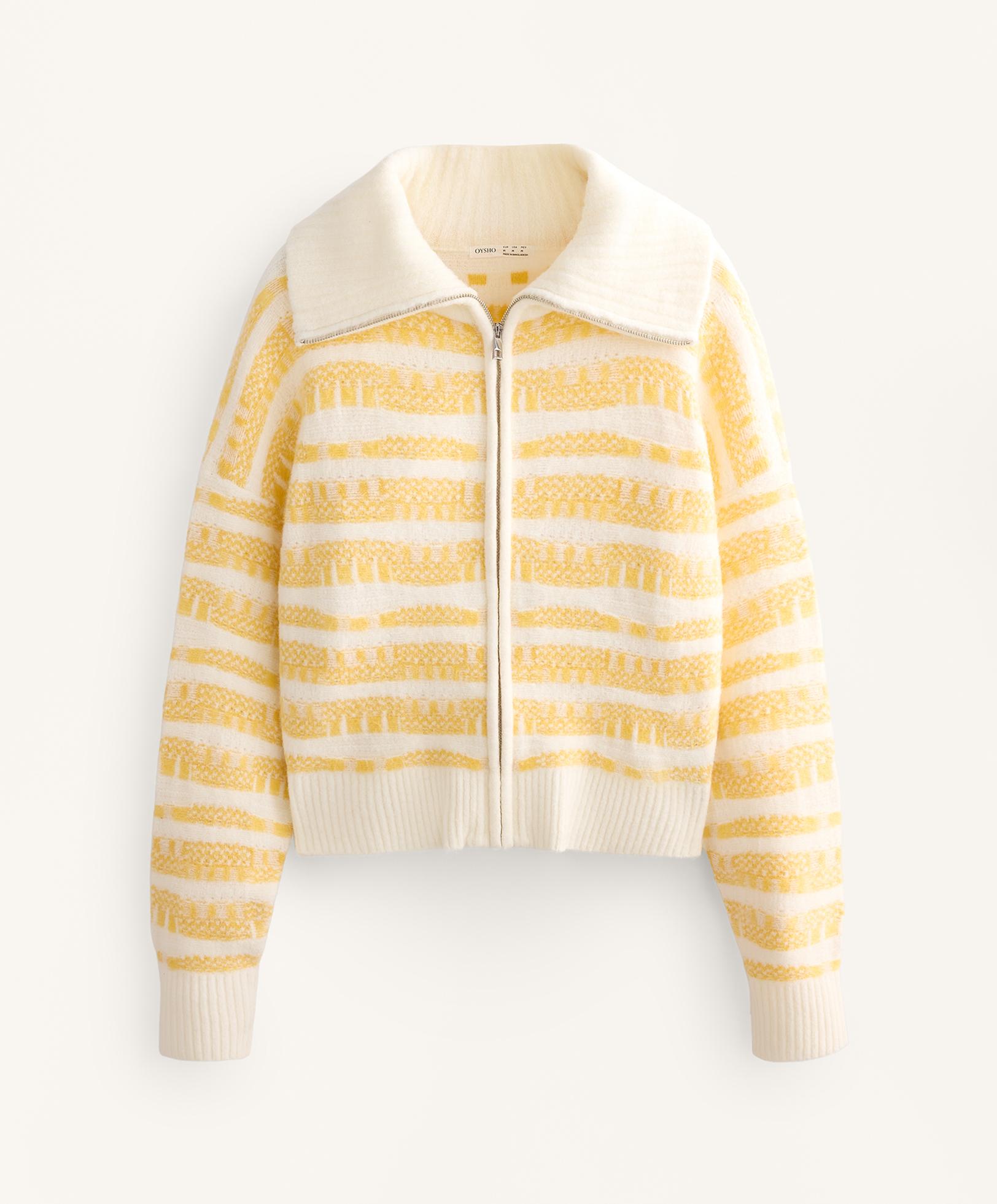 Striped jacquard knit jacket — YELLOW