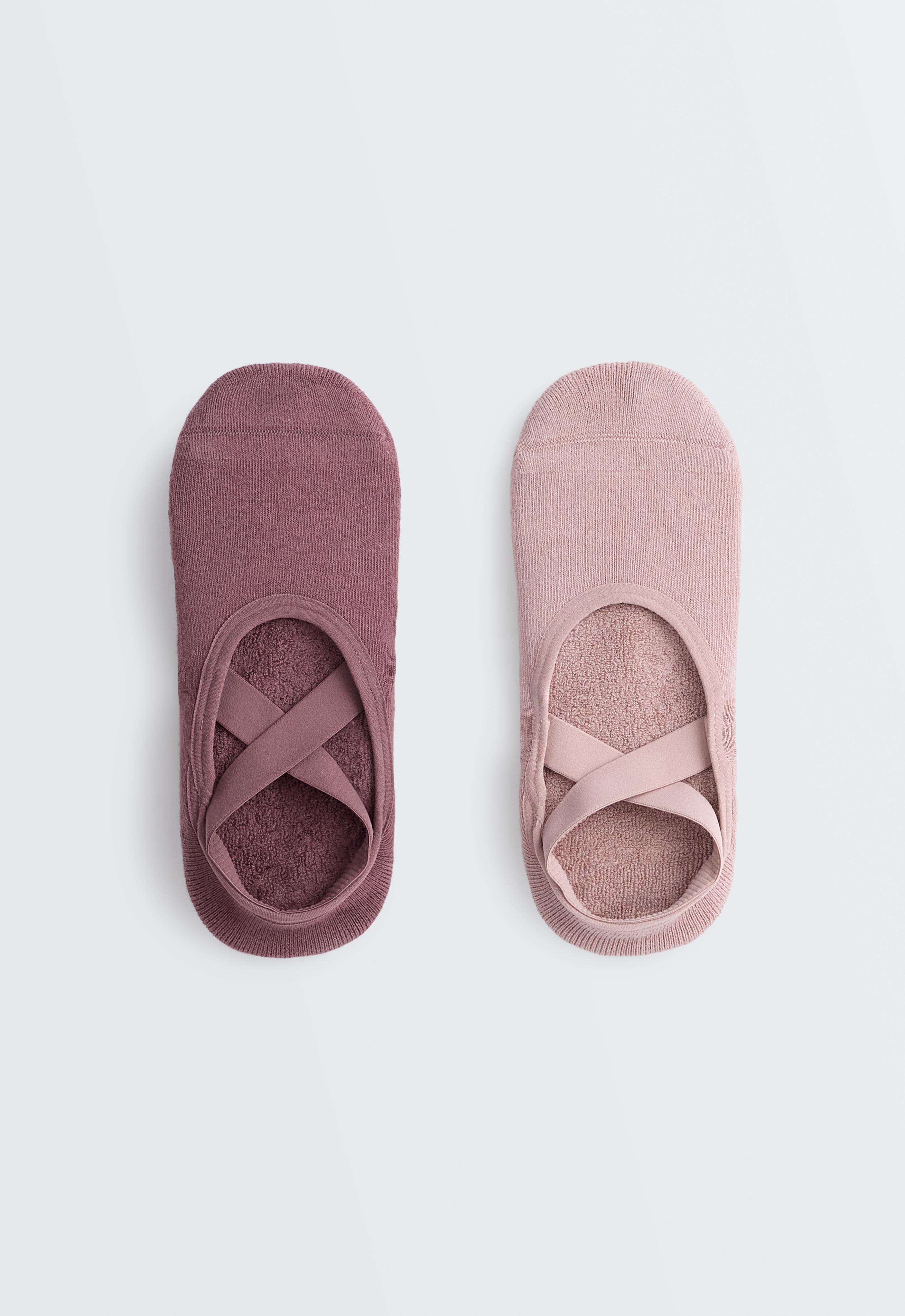 2 pairs of padded cotton blend yoga and Pilates socks with crossover straps