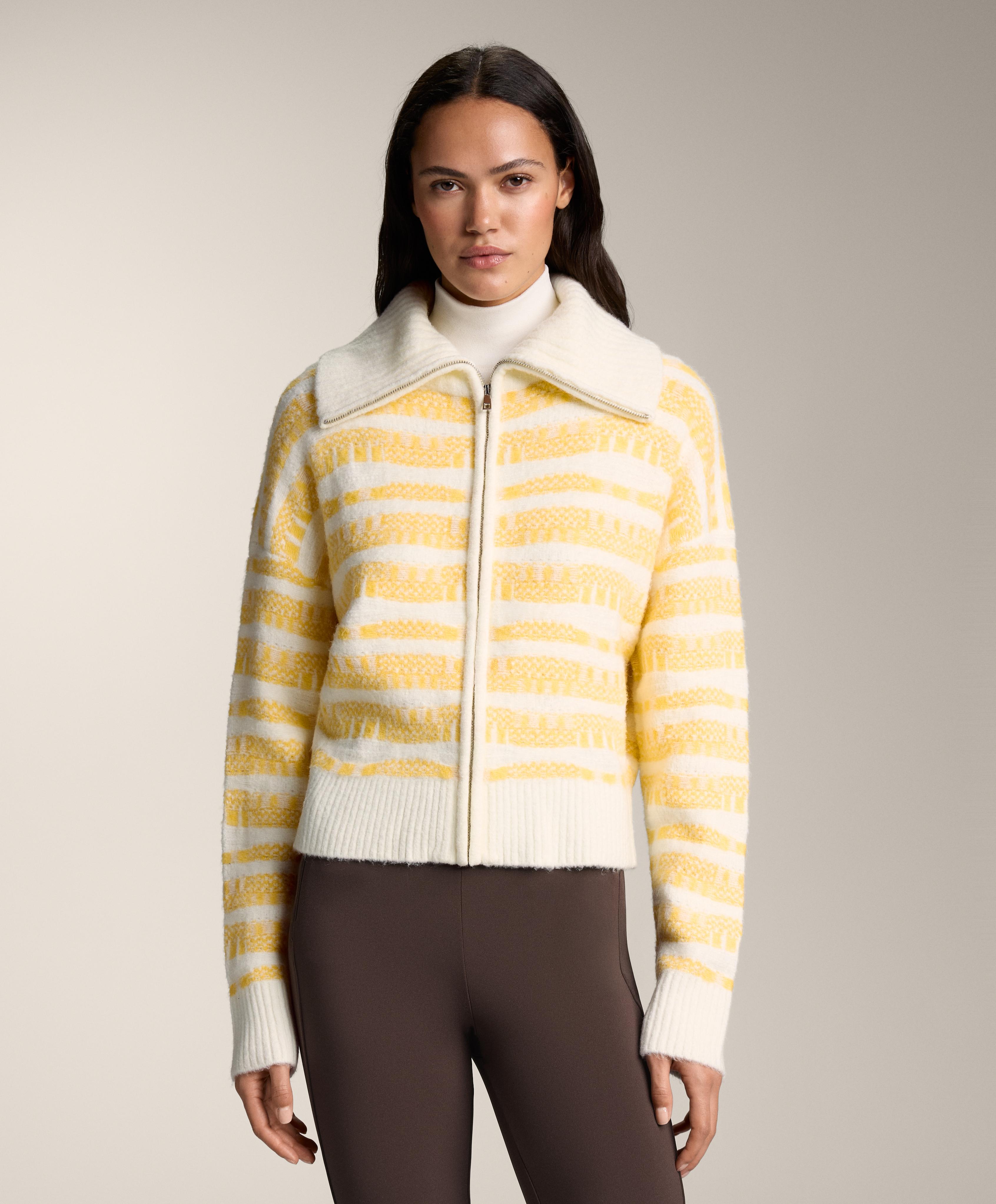 Striped jacquard knit jacket — YELLOW