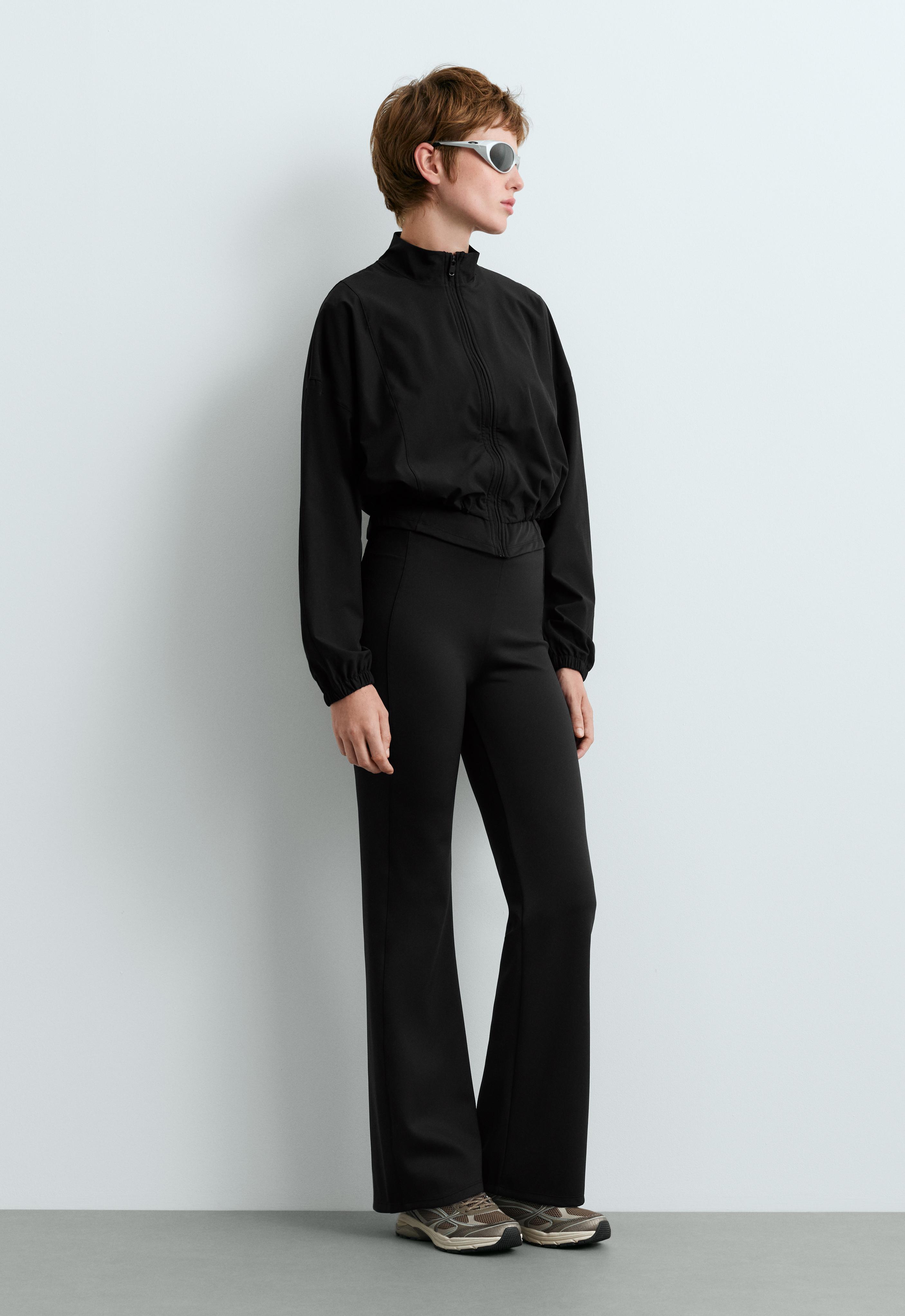 Neoprene-effect high rise flare trousers — BLACK