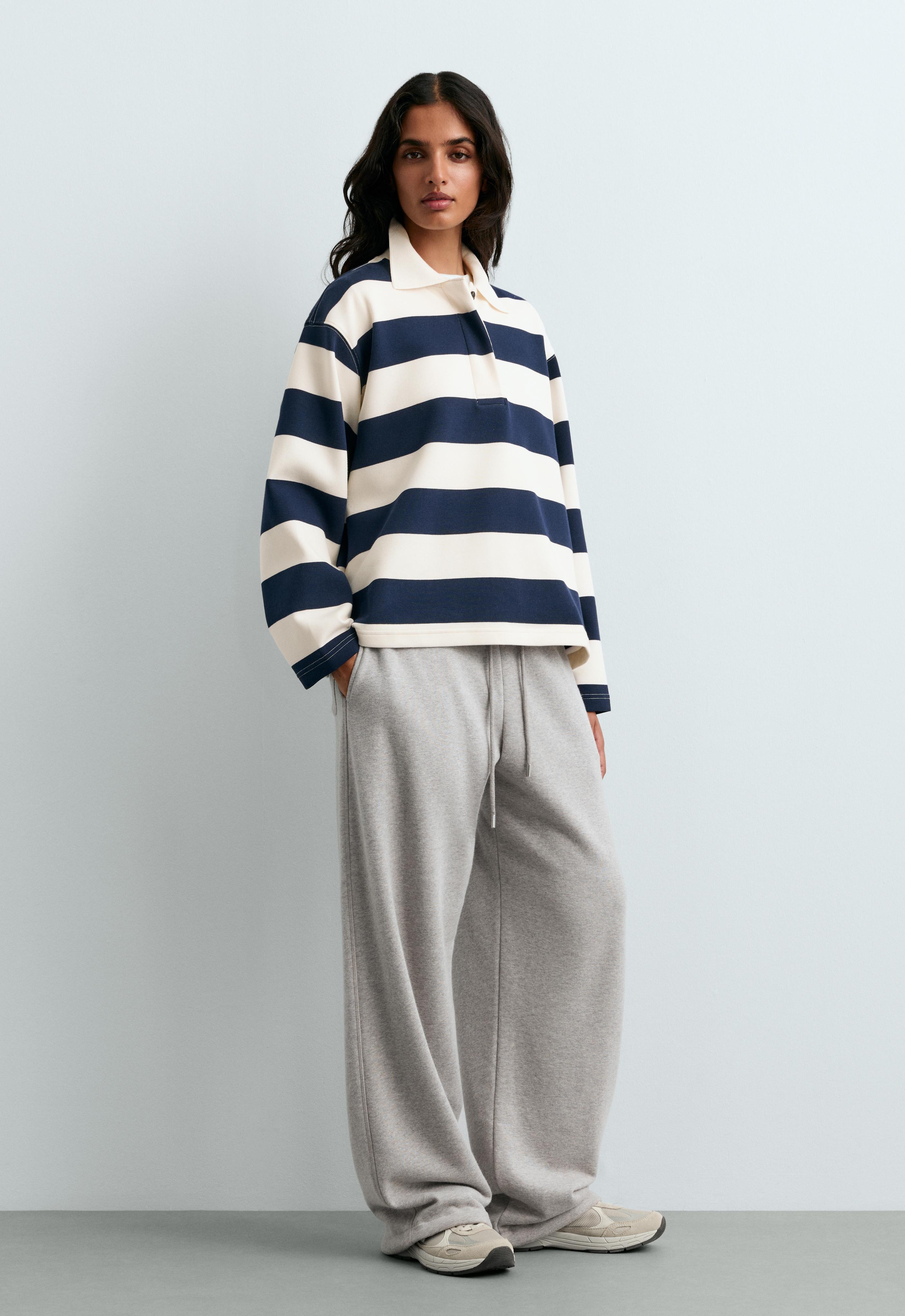 Polo jacquard a righe in cotone piqué